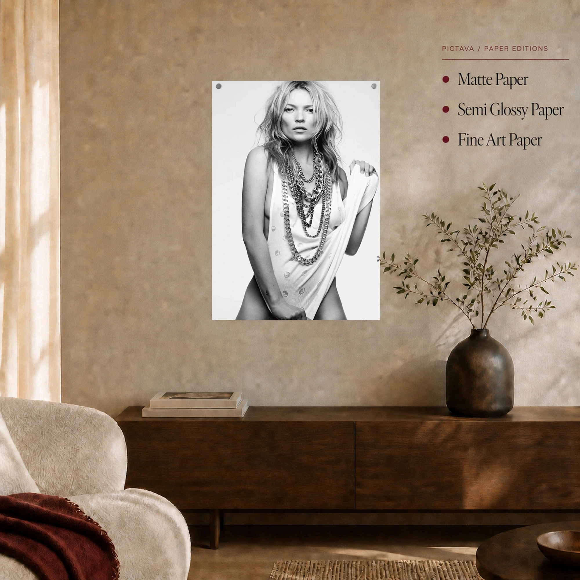 Kate Moss Black and White Fashion Portrait Wall Art, view 6