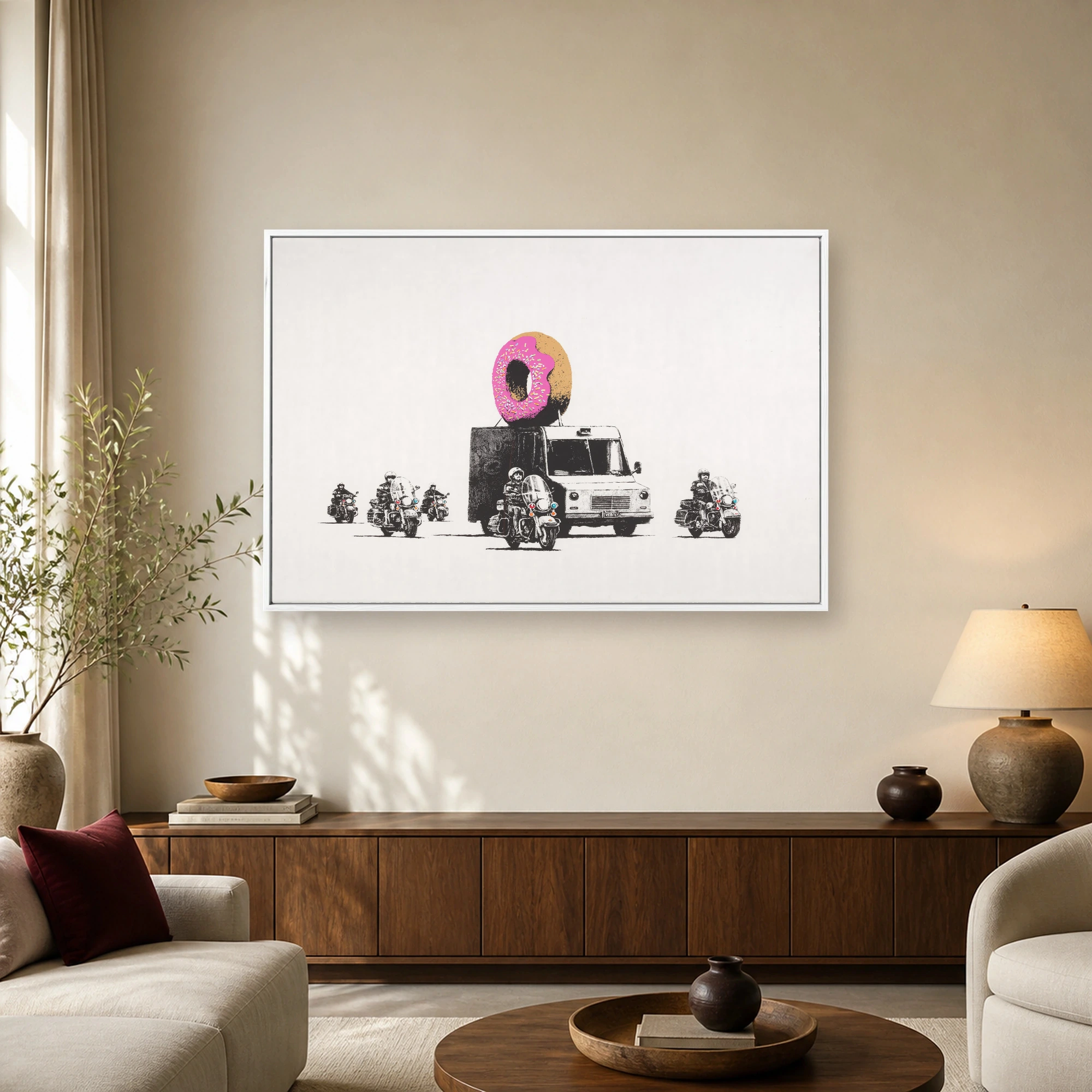 Satirical Donut Police Escort Street Art Canvas Print, view 7