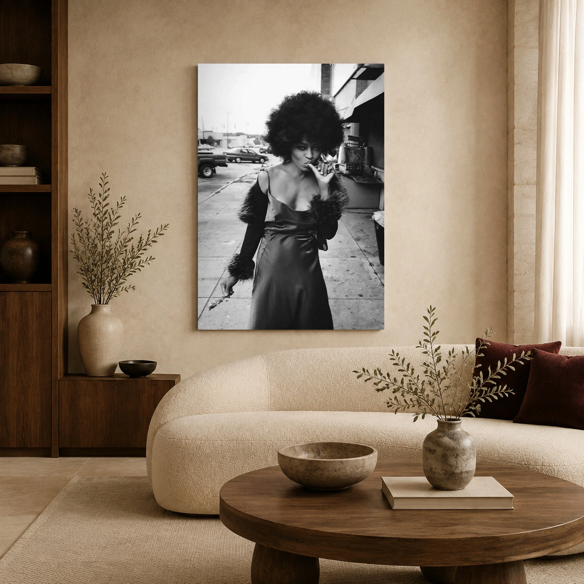 Diana Ross Retro Street Glamour Black & White Portrait Art Print, view 4
