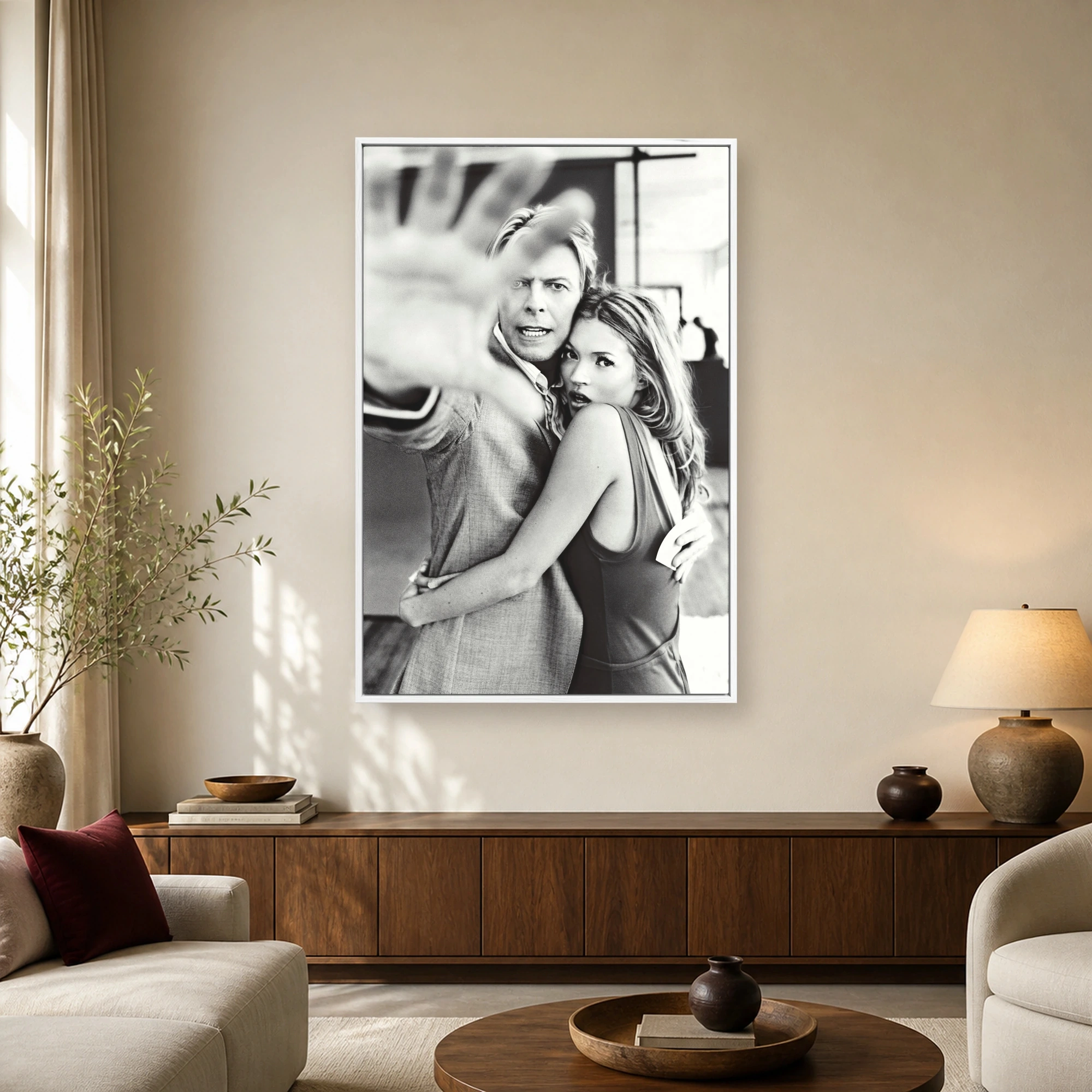 David Bowie and Kate Moss Black and White Portrait Art Print, view 2