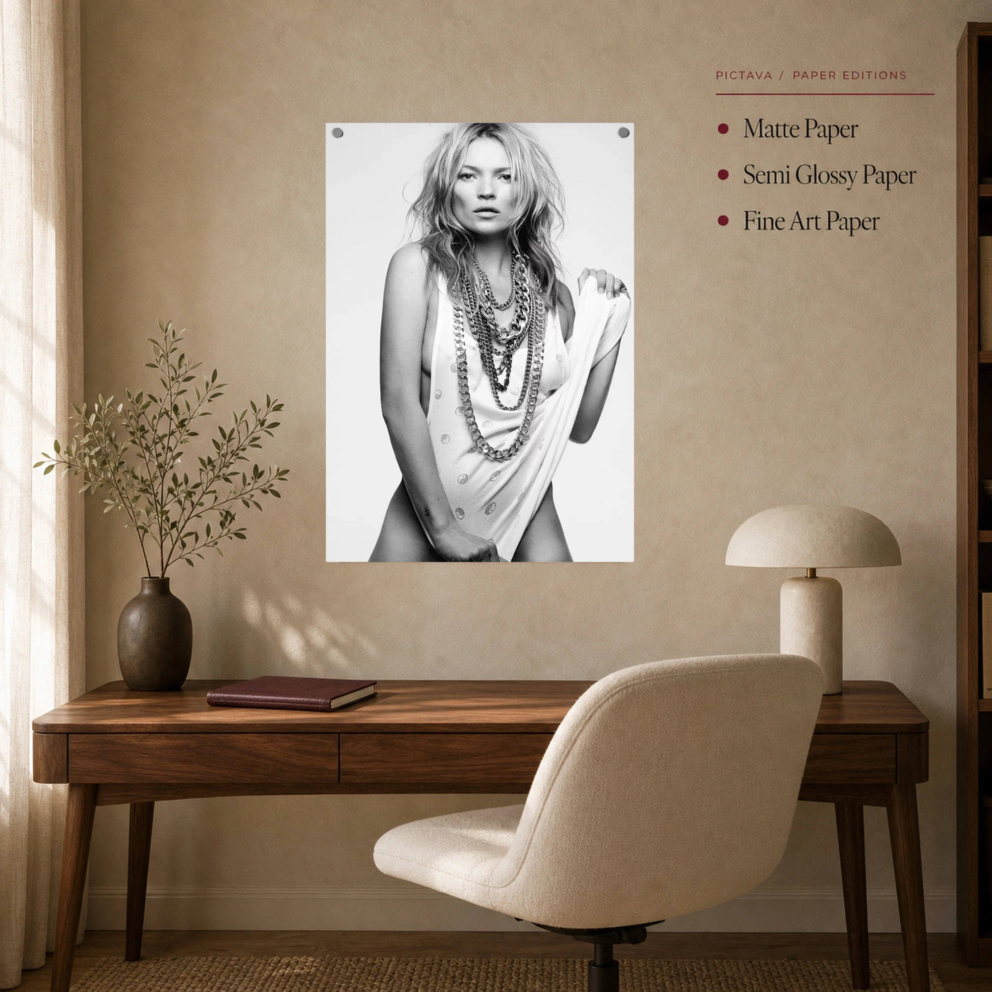 Kate Moss Black and White Fashion Portrait Wall Art, view 7