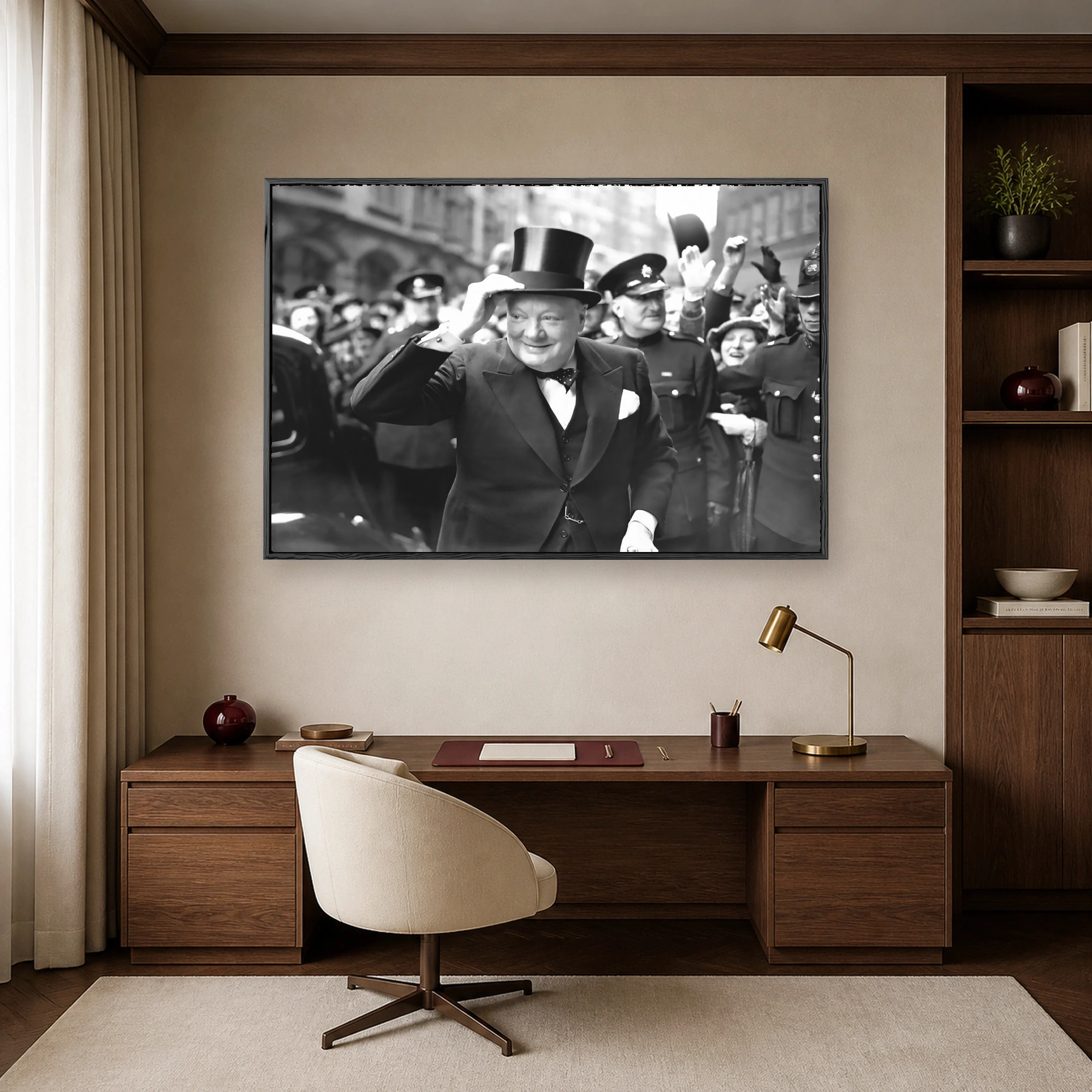 Winston Churchill Tipping Top Hat Historic Black and White Print, view 7