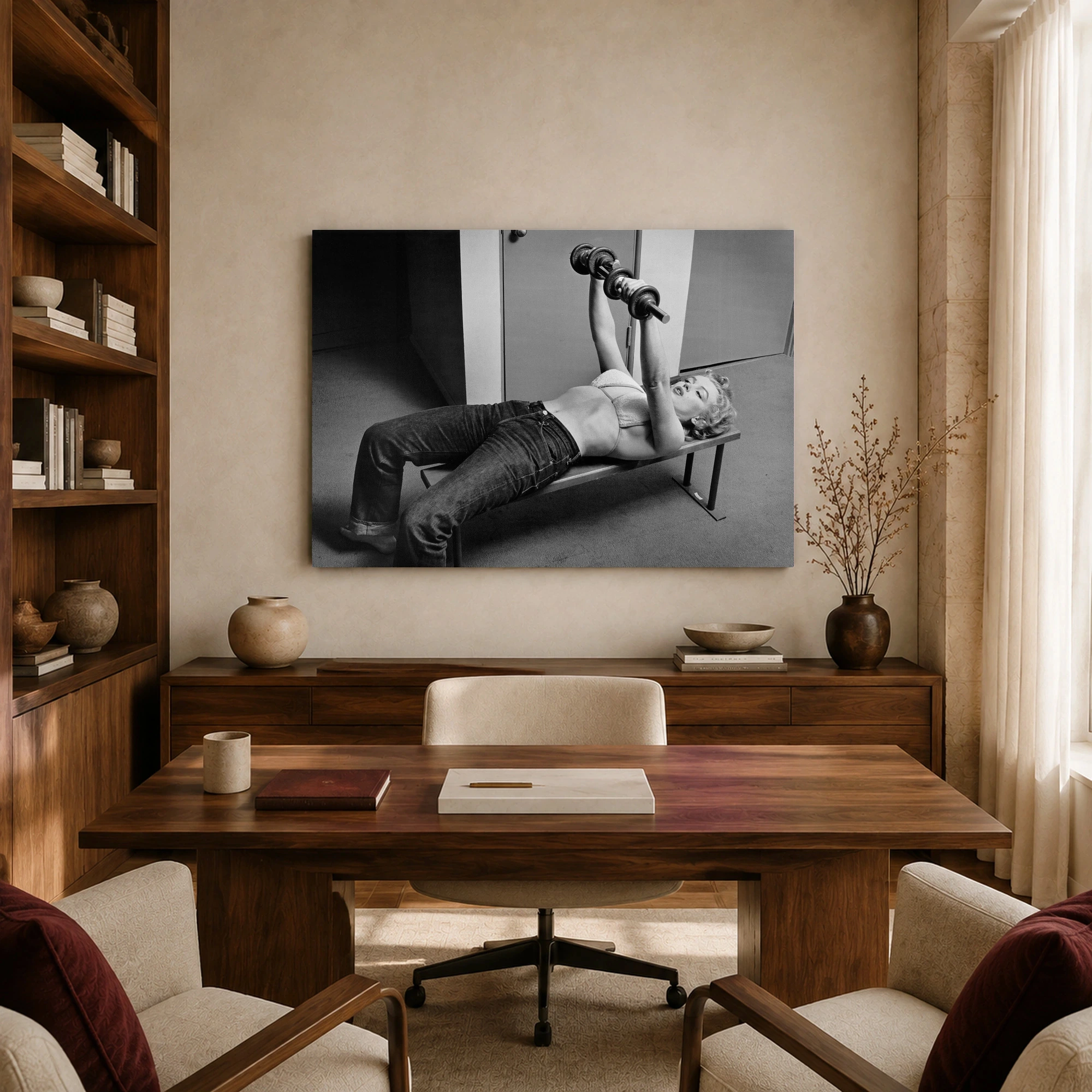 Marilyn Monroe Lifting Weights Vintage Black & White Wall Art, view 8