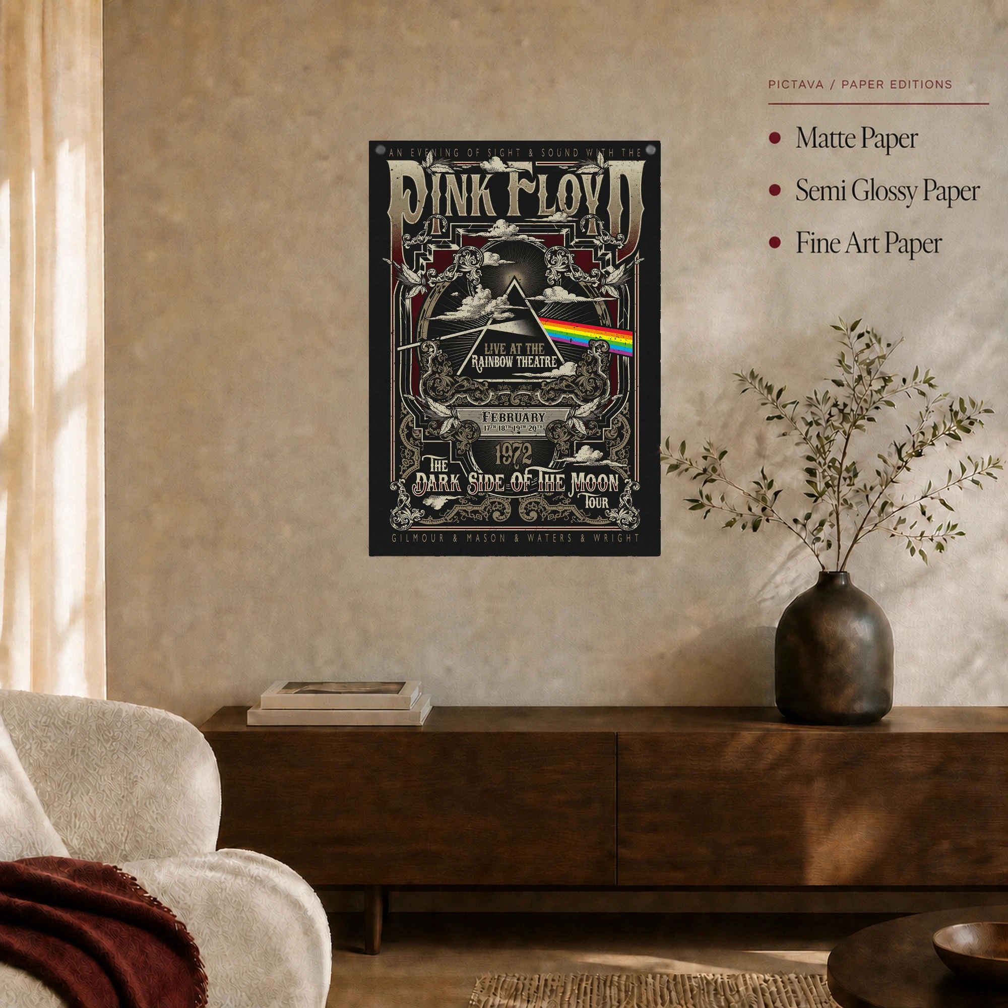 Pink Floyd Rainbow Theatre 1972 Vintage Concert Poster Wall Art, view 5