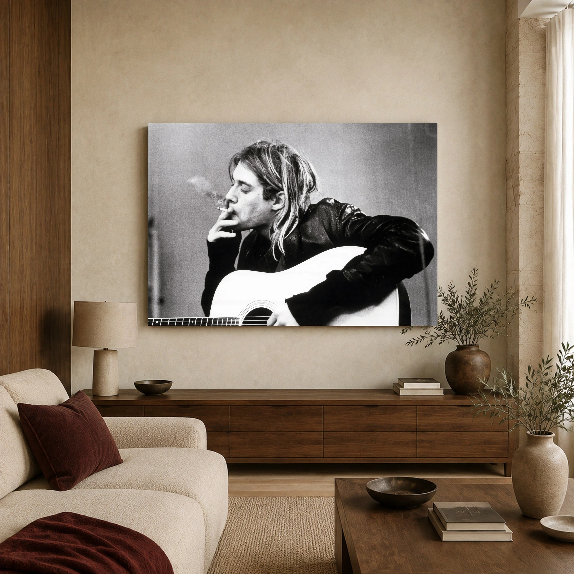 Kurt Cobain Black and White Acoustic Guitar Fine Art Print, view 2
