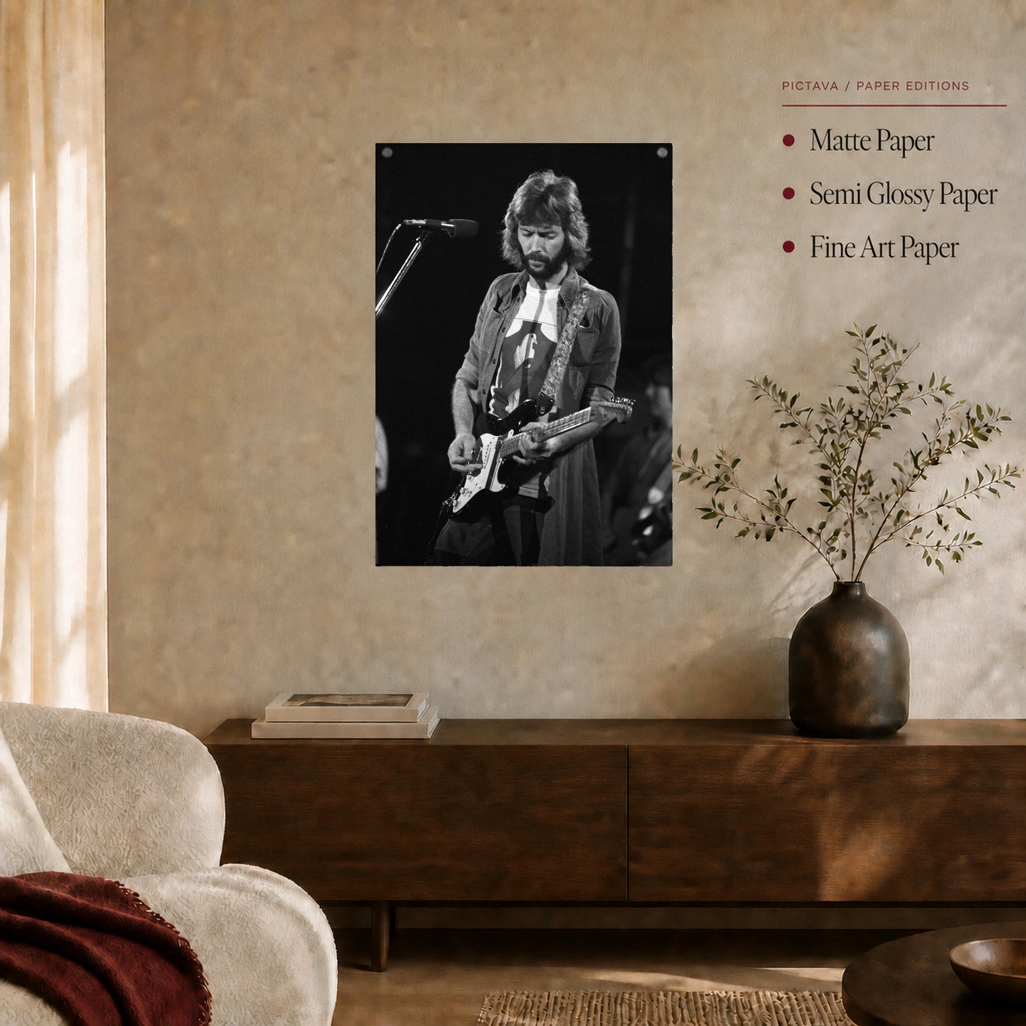 Eric Clapton Vintage Live Concert Black and White Wall Art Print, view 3