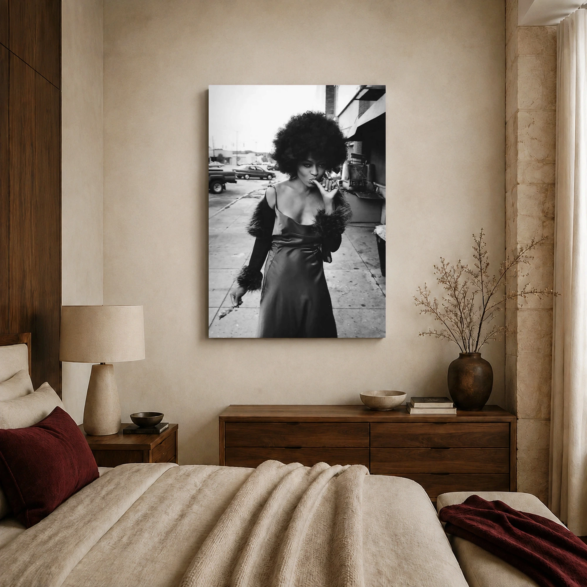Diana Ross Retro Street Glamour Black & White Portrait Art Print, view 7
