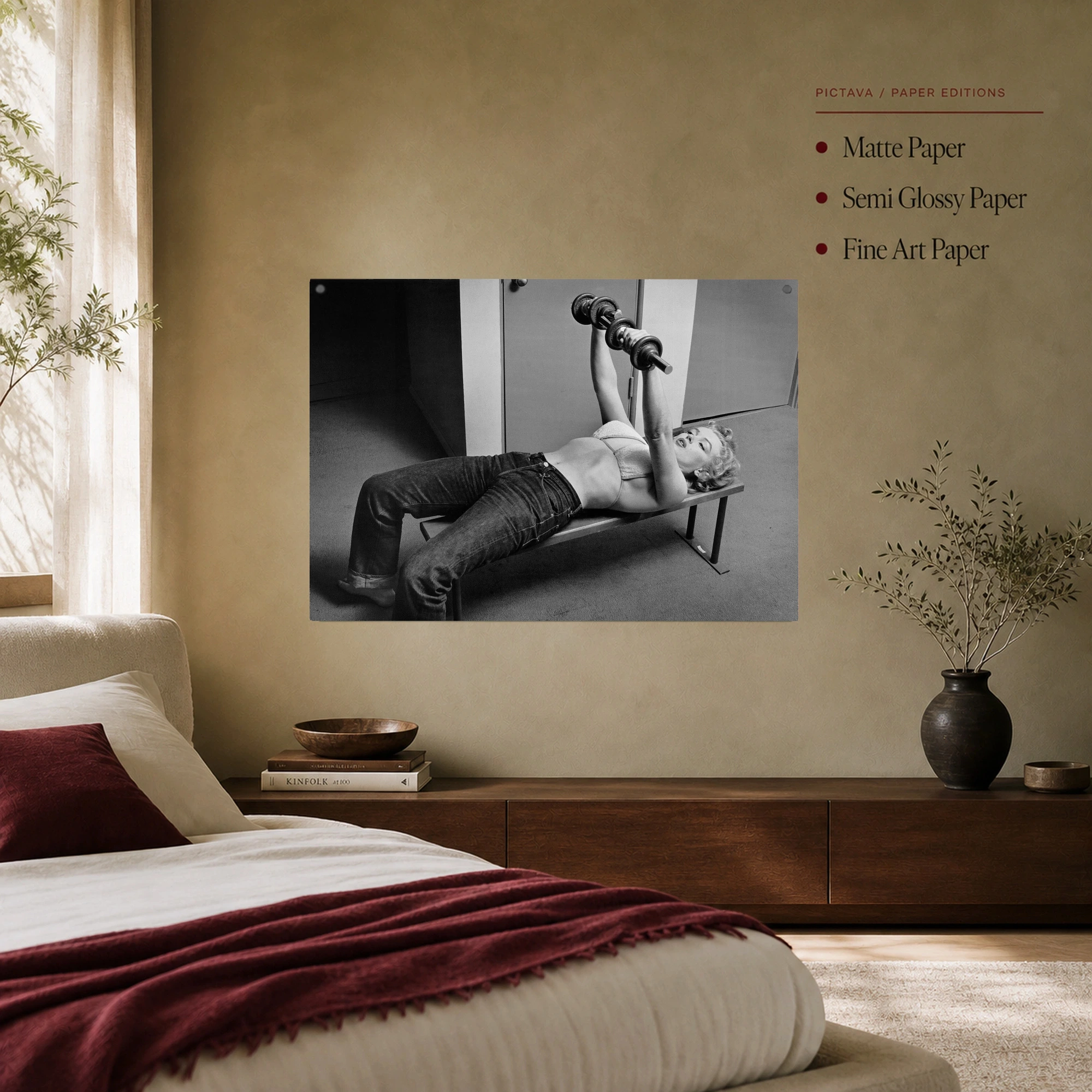 Marilyn Monroe Lifting Weights Vintage Black & White Wall Art, view 7