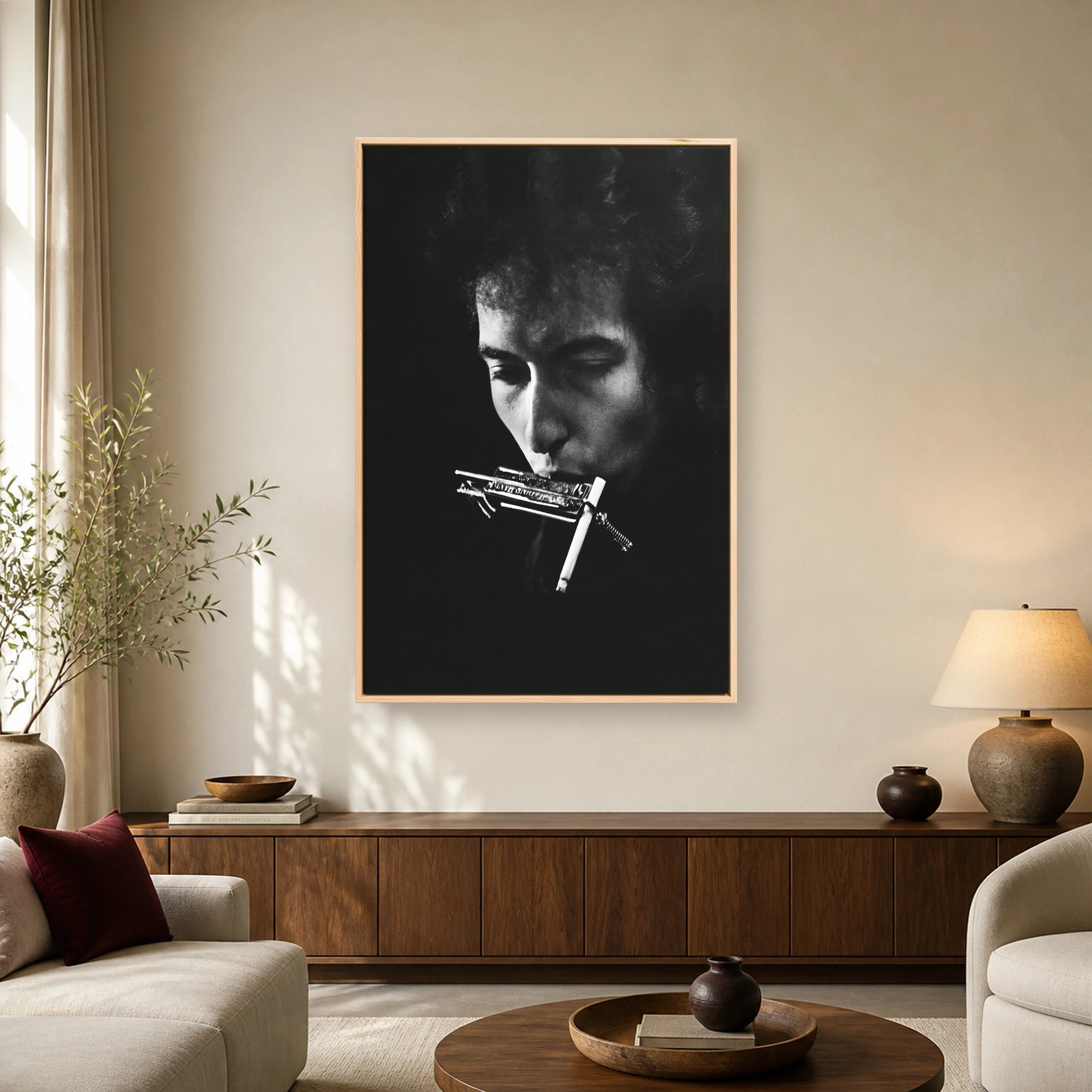 Bob Dylan Harmonica Black and White Portrait Fine Art Print, view 2