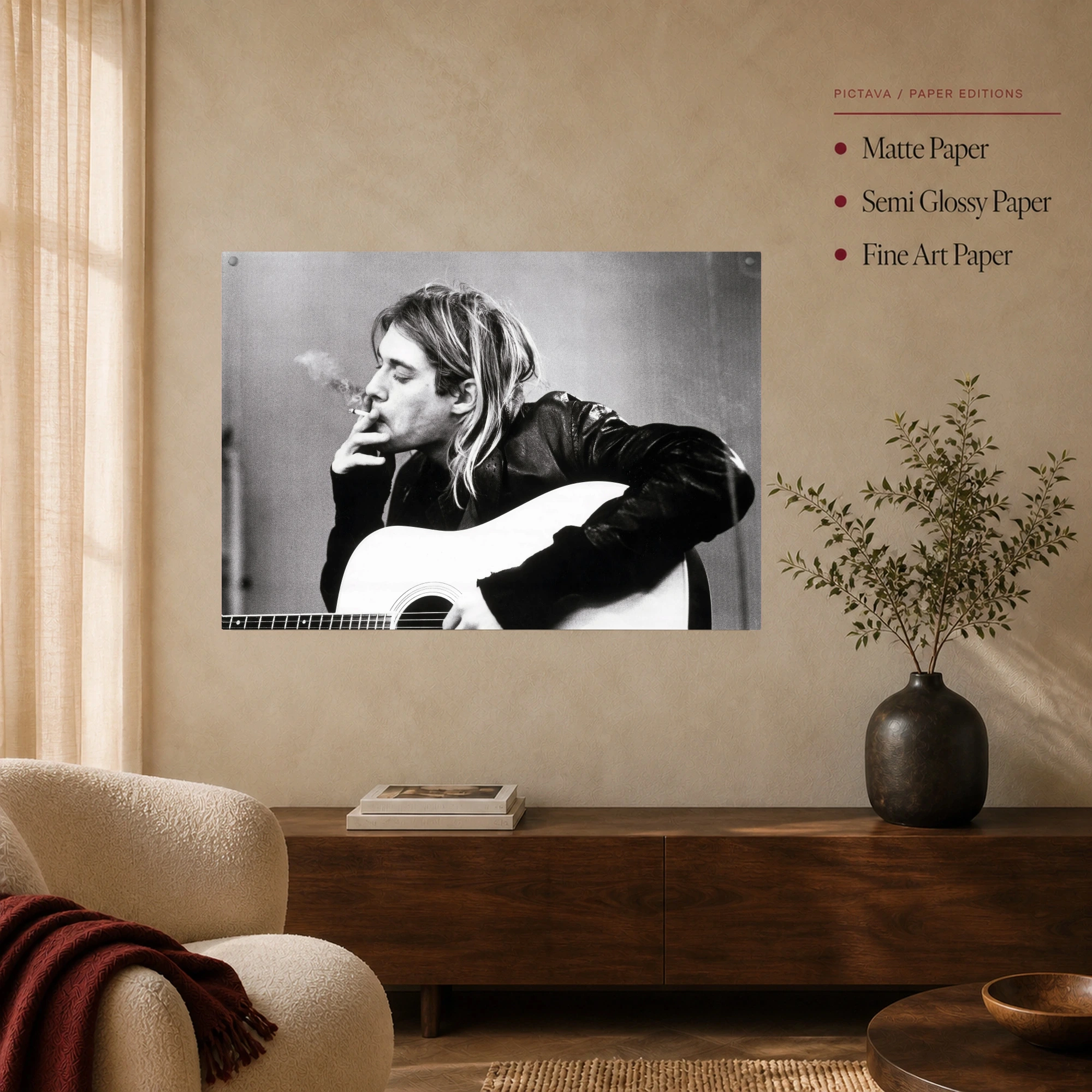 Kurt Cobain Black and White Acoustic Guitar Fine Art Print, view 5