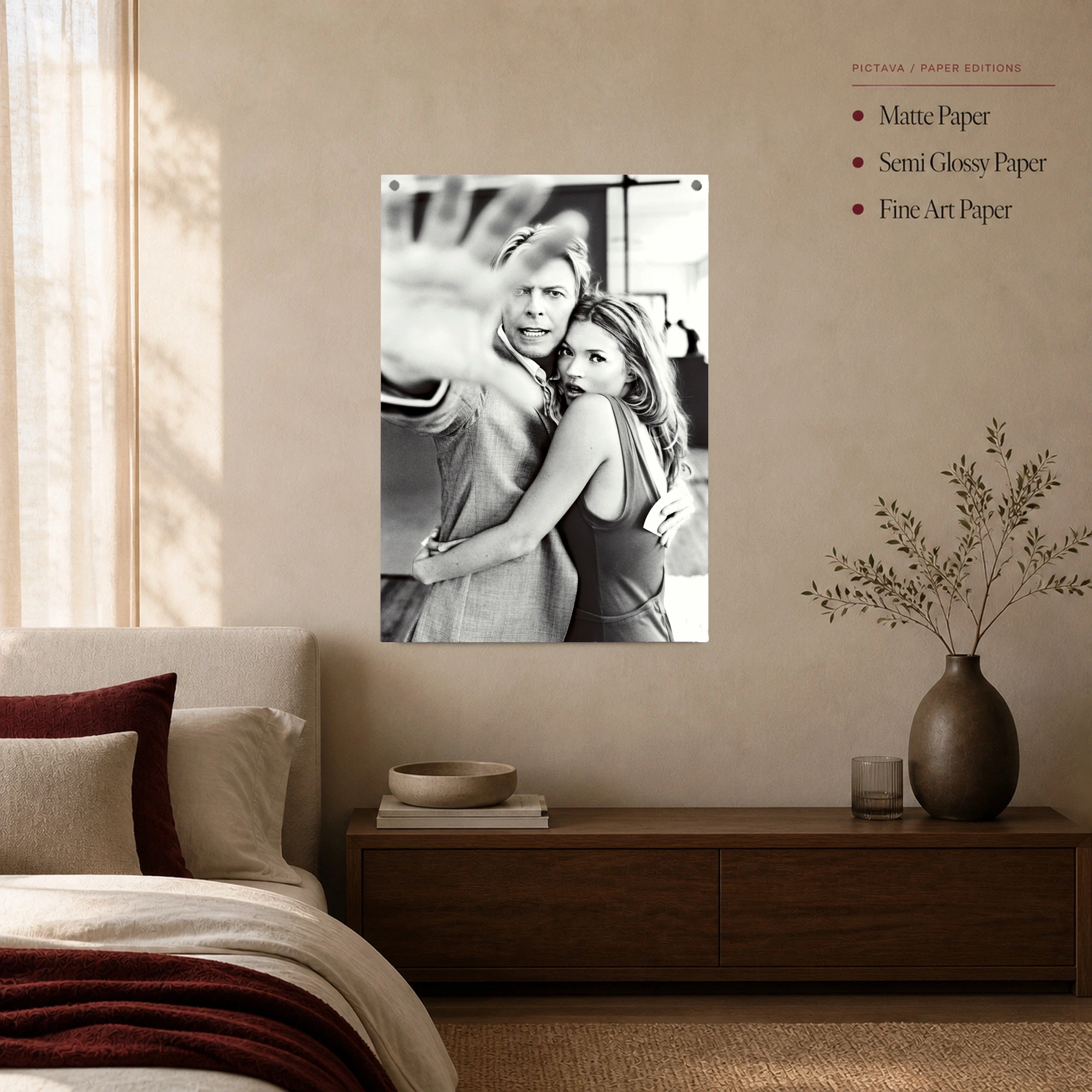 David Bowie and Kate Moss Black and White Portrait Art Print, view 4