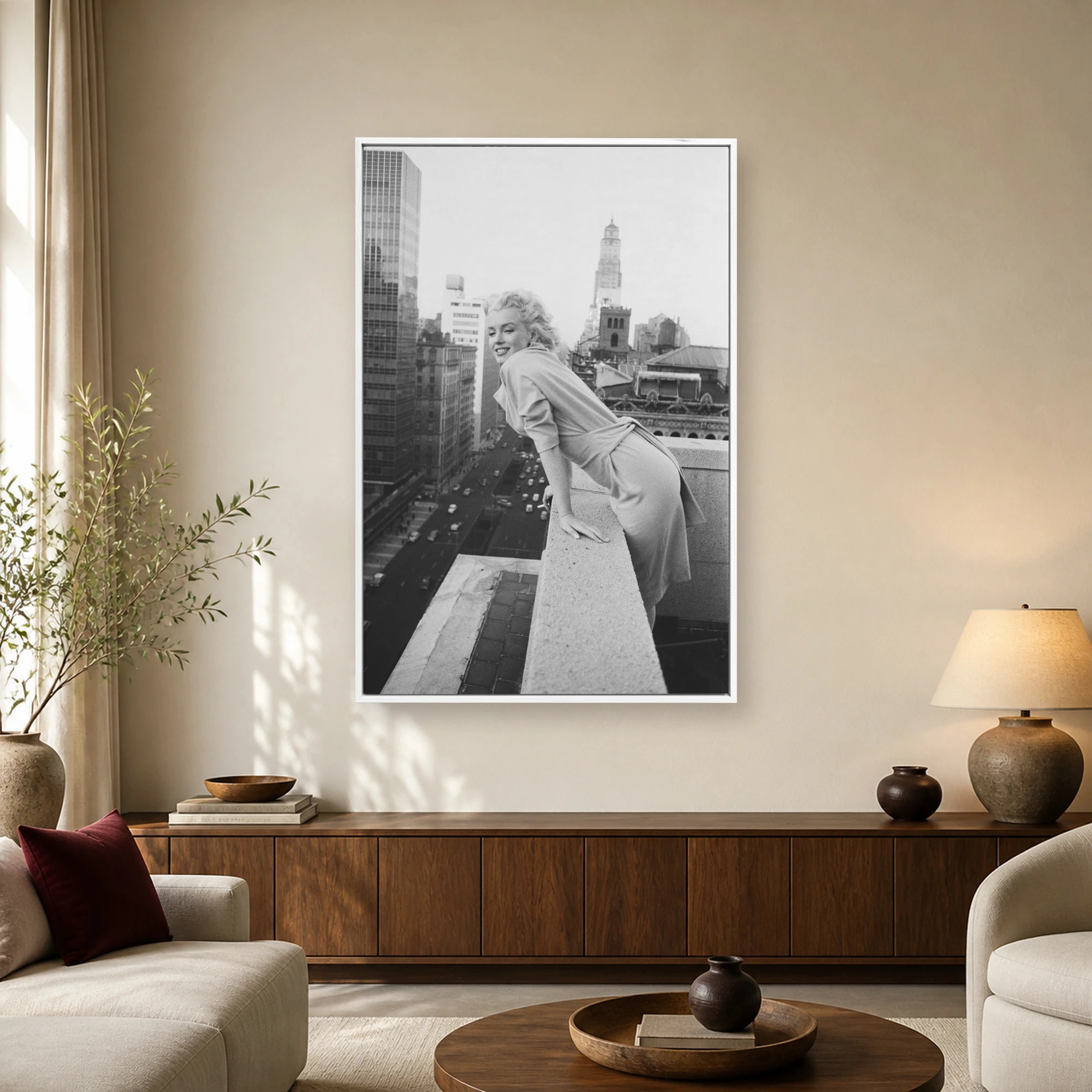 Marilyn Monroe New York City Rooftop Black and White Art Print, view 2