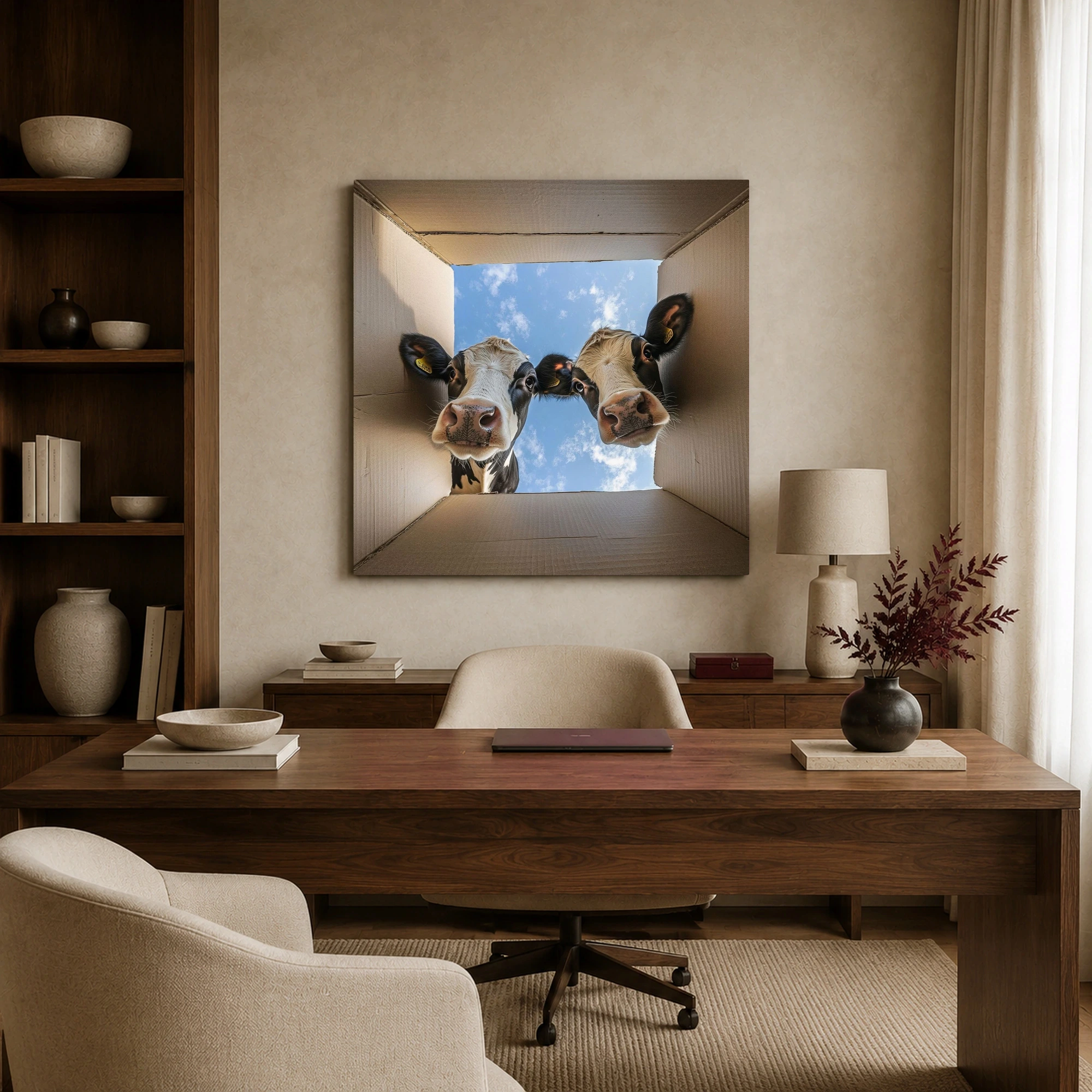 Curious Cows Looking Into Box Wall Art Canvas Print, view 6