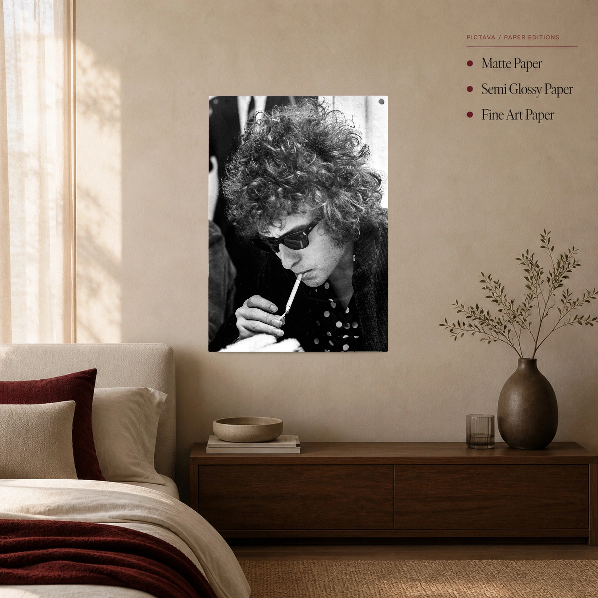 Bob Dylan Vintage Black and White Portrait Wall Art Print, view 2
