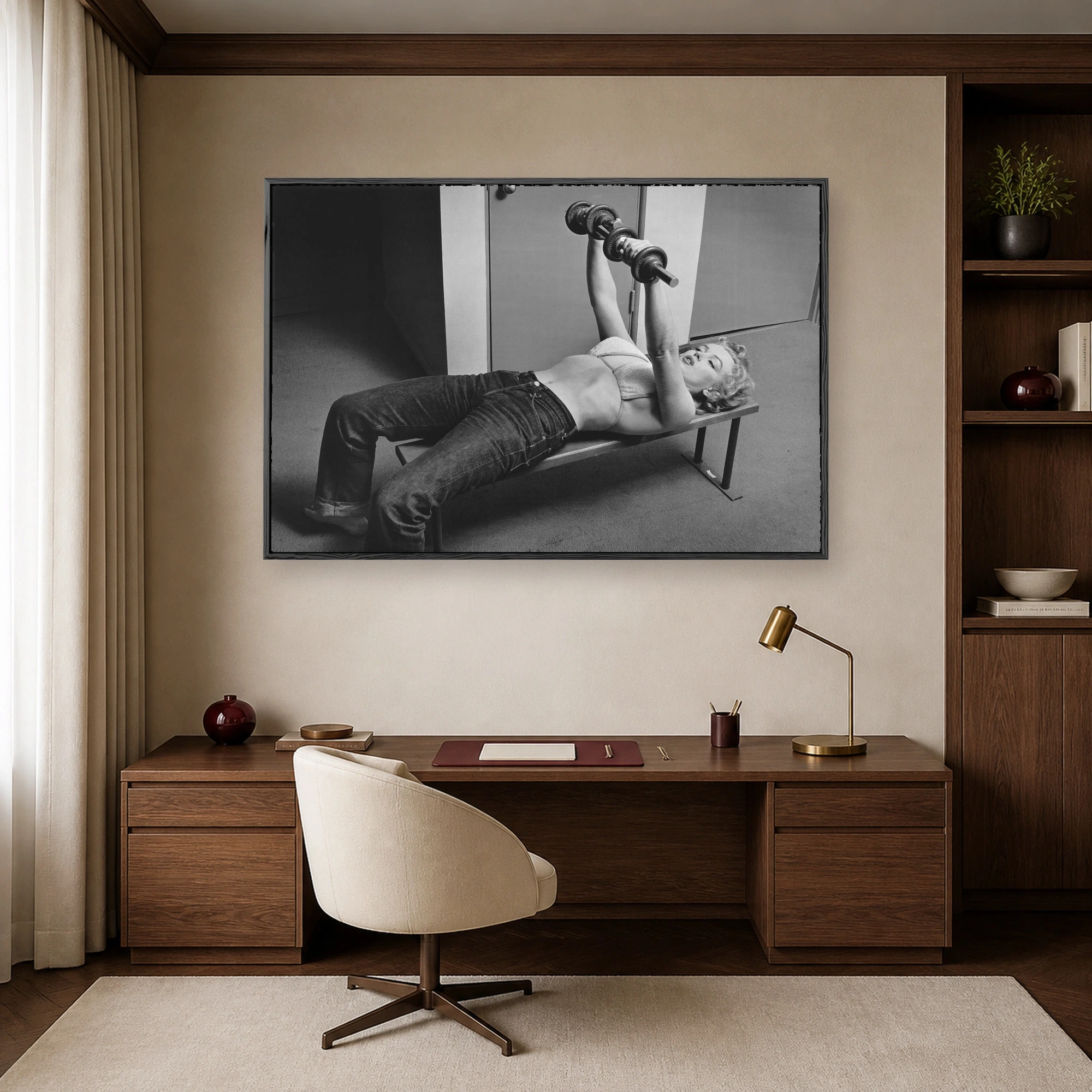 Marilyn Monroe Lifting Weights Vintage Black & White Wall Art, view 6