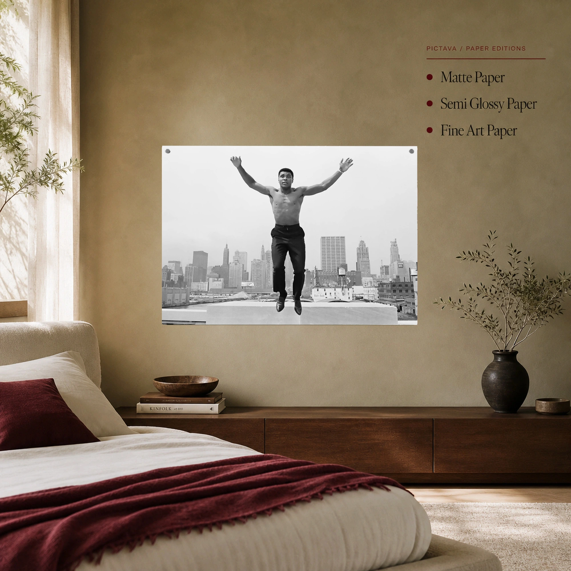 Muhammad Ali Leaping Over Chicago Black and White Wall Art, view 8