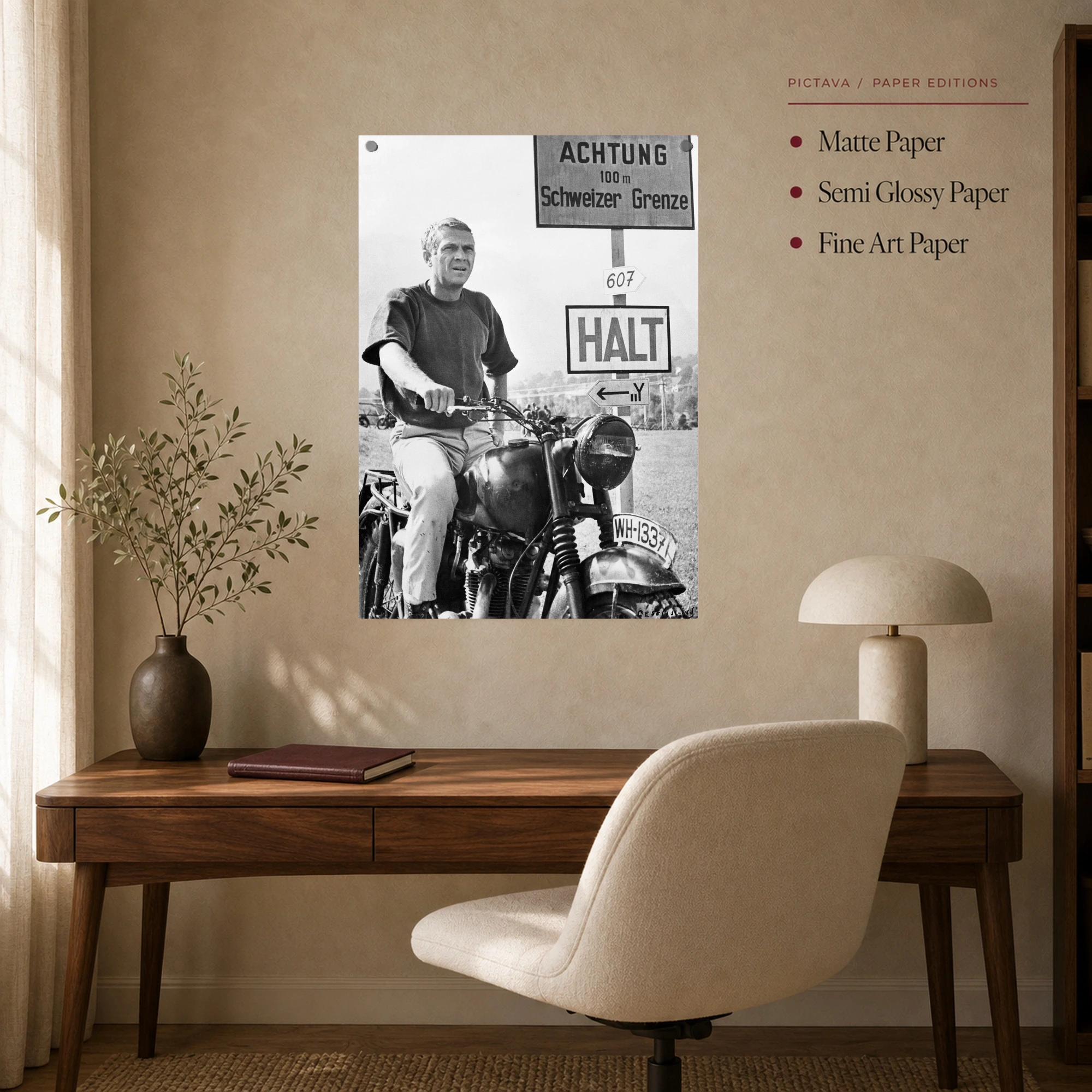 Steve McQueen The Great Escape Motorcycle Vintage Wall Art, view 7