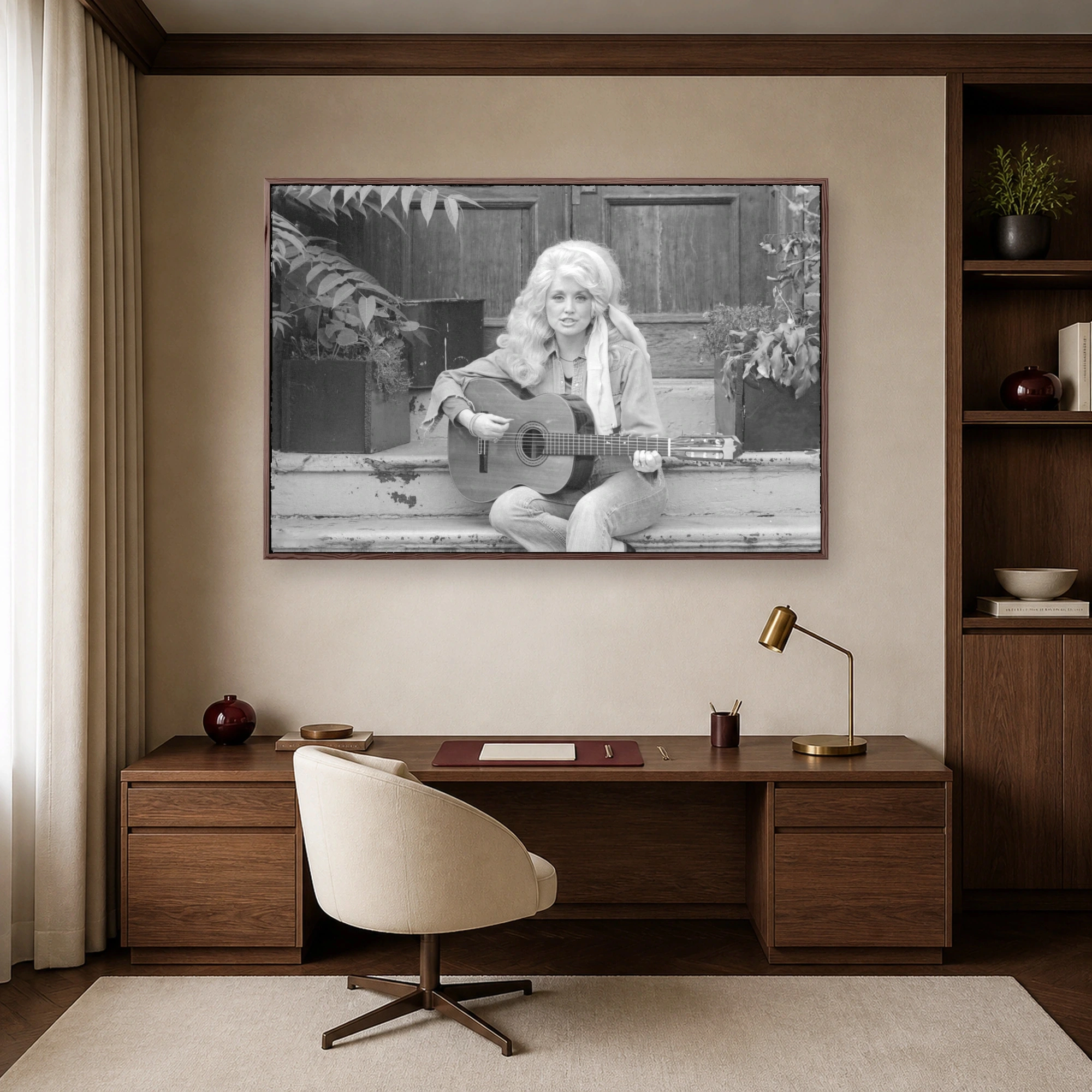 Dolly Parton Acoustic Guitar Vintage Black and White Photography Print, view 6