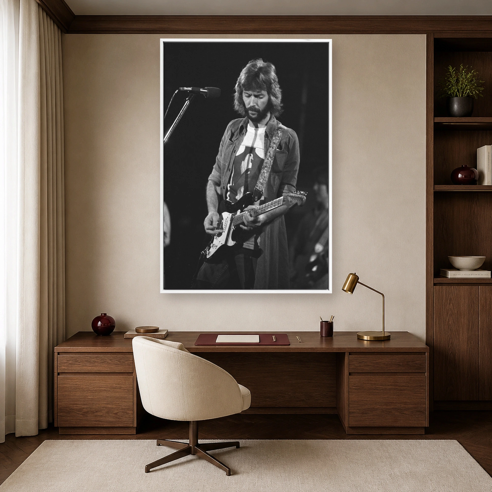 Eric Clapton Vintage Live Concert Black and White Wall Art Print, view 4