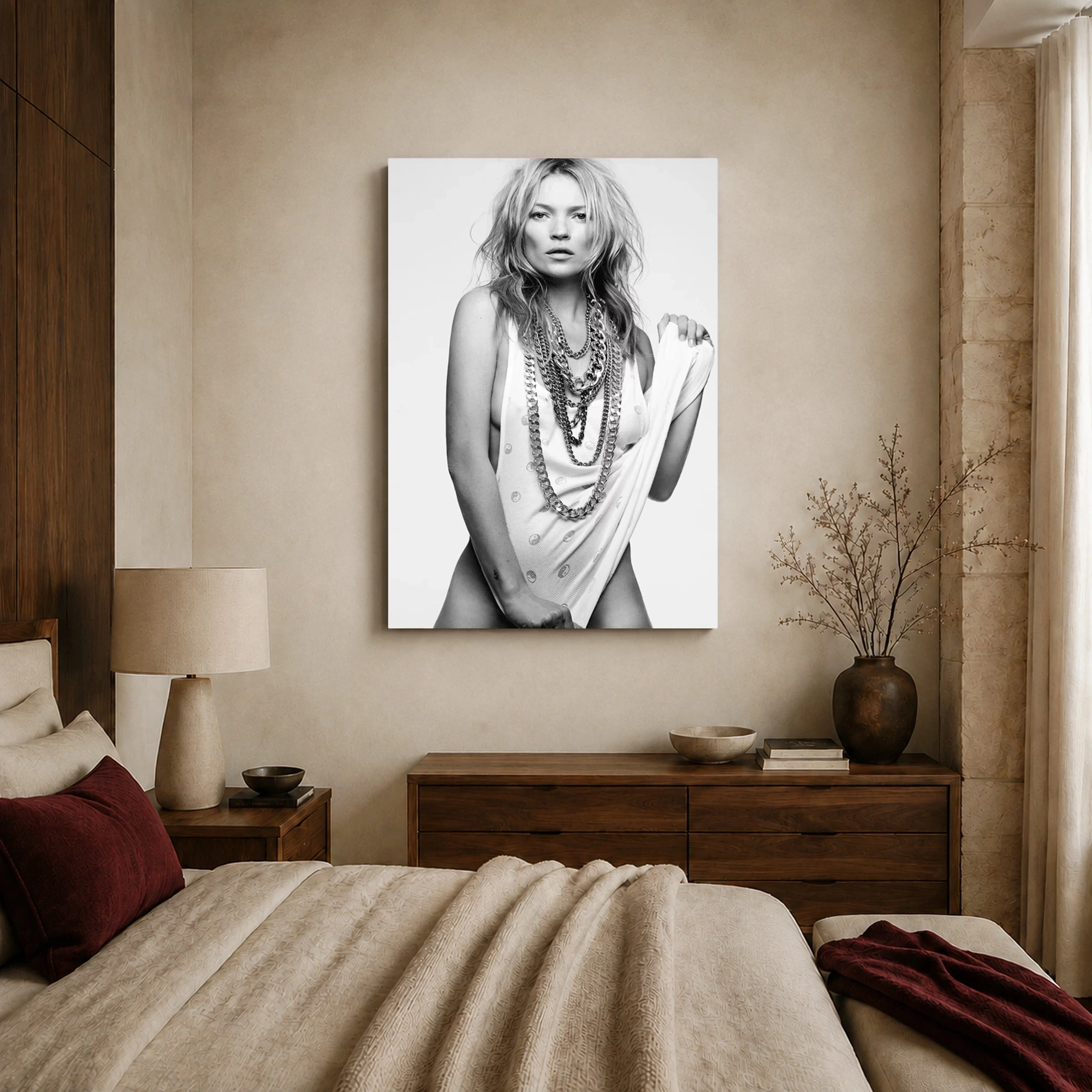 Kate Moss Black and White Fashion Portrait Wall Art, view 5