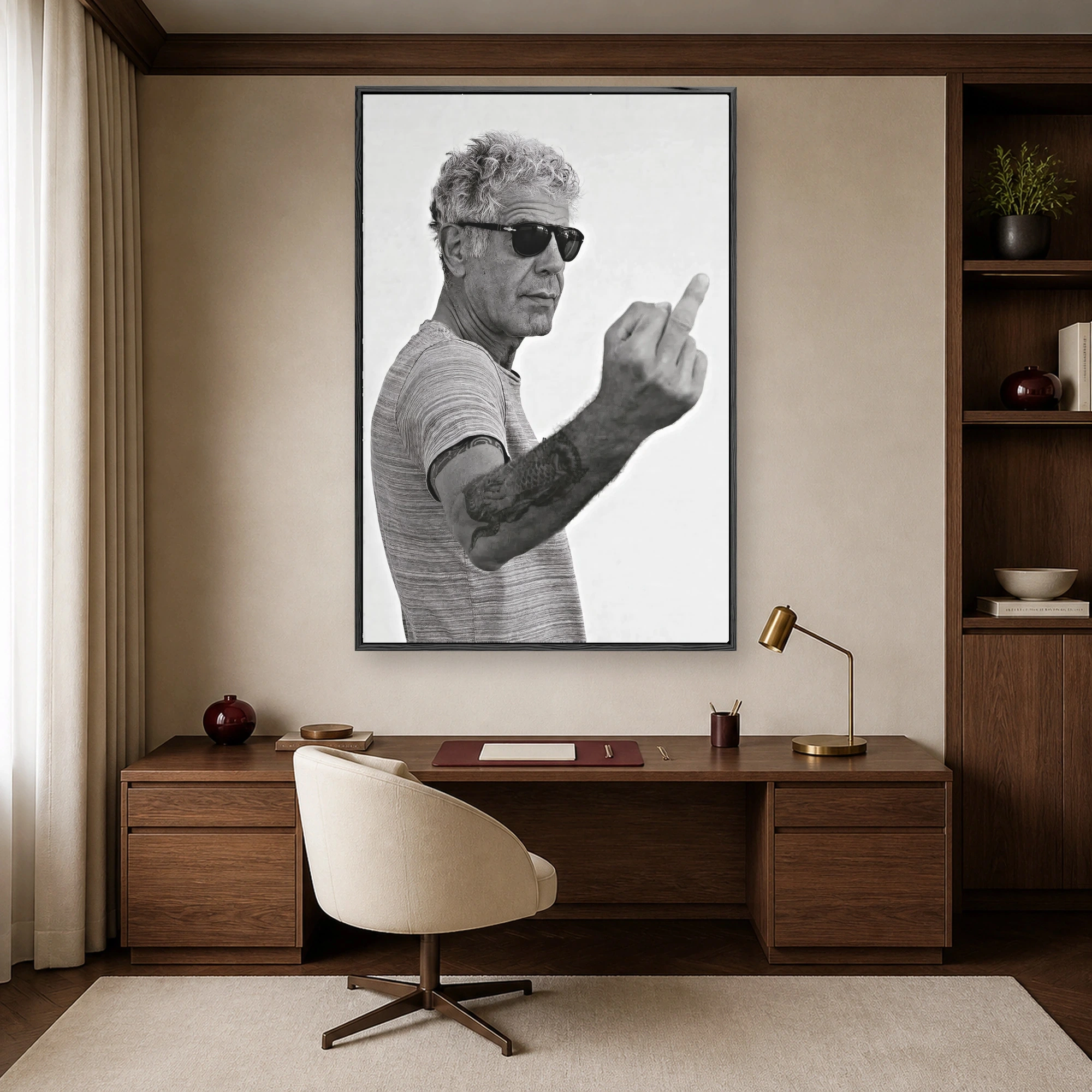 Anthony Bourdain Black & White Portrait Wall Art Print, view 3