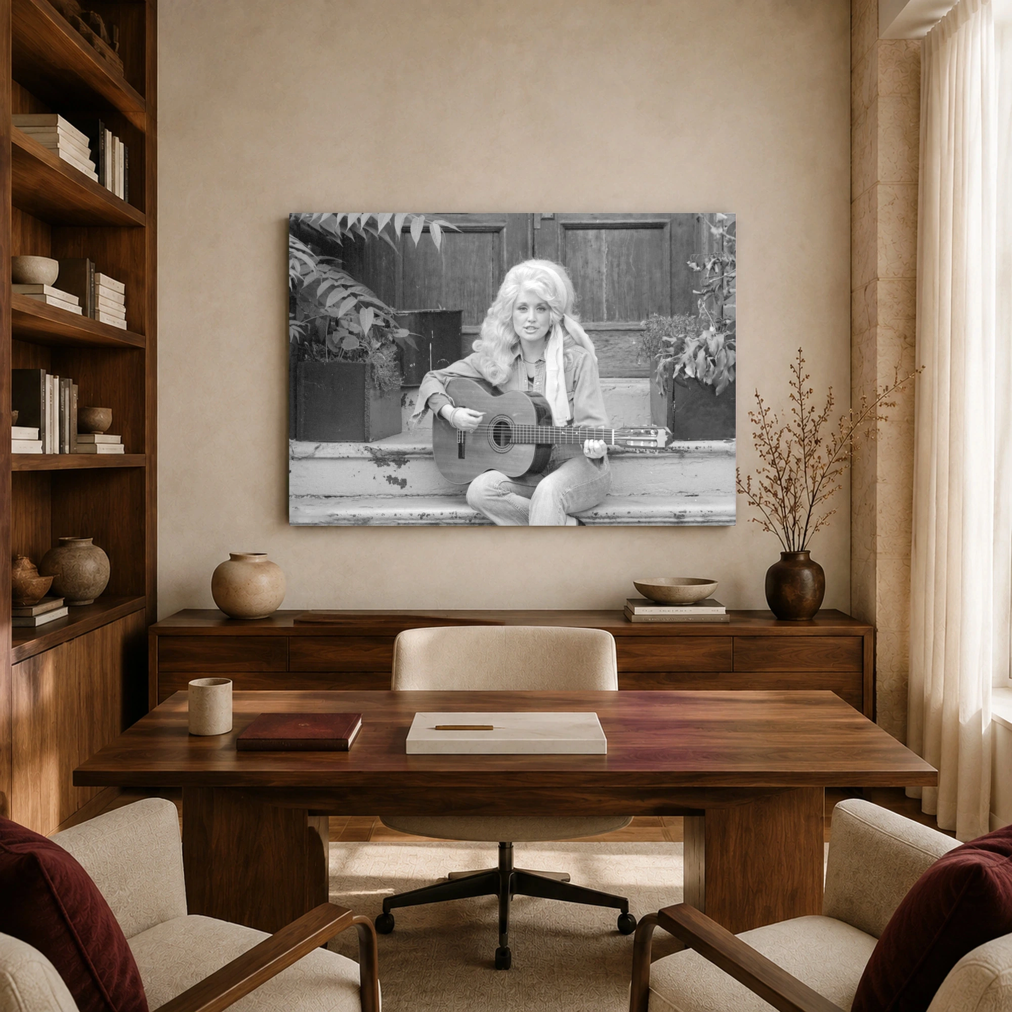 Dolly Parton Acoustic Guitar Vintage Black and White Photography Print, view 8