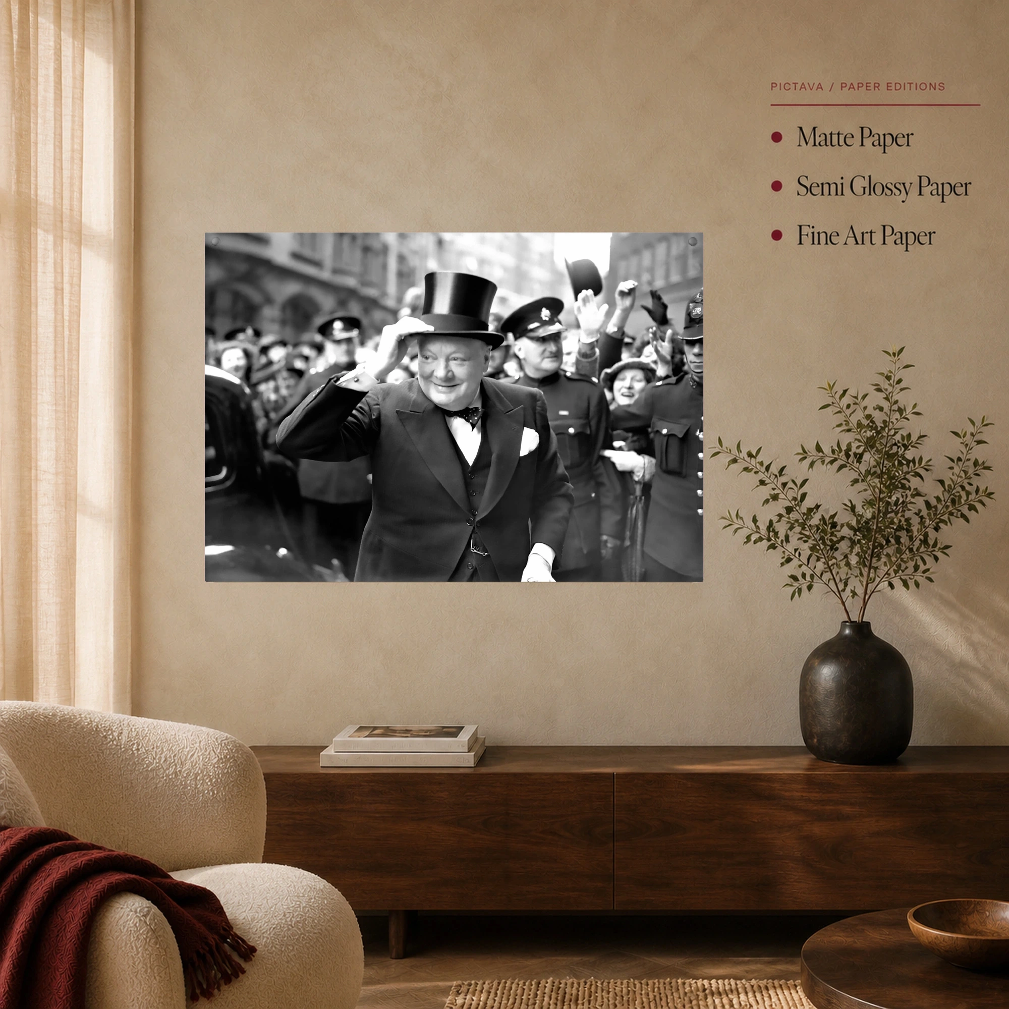 Winston Churchill Tipping Top Hat Historic Black and White Print, view 4