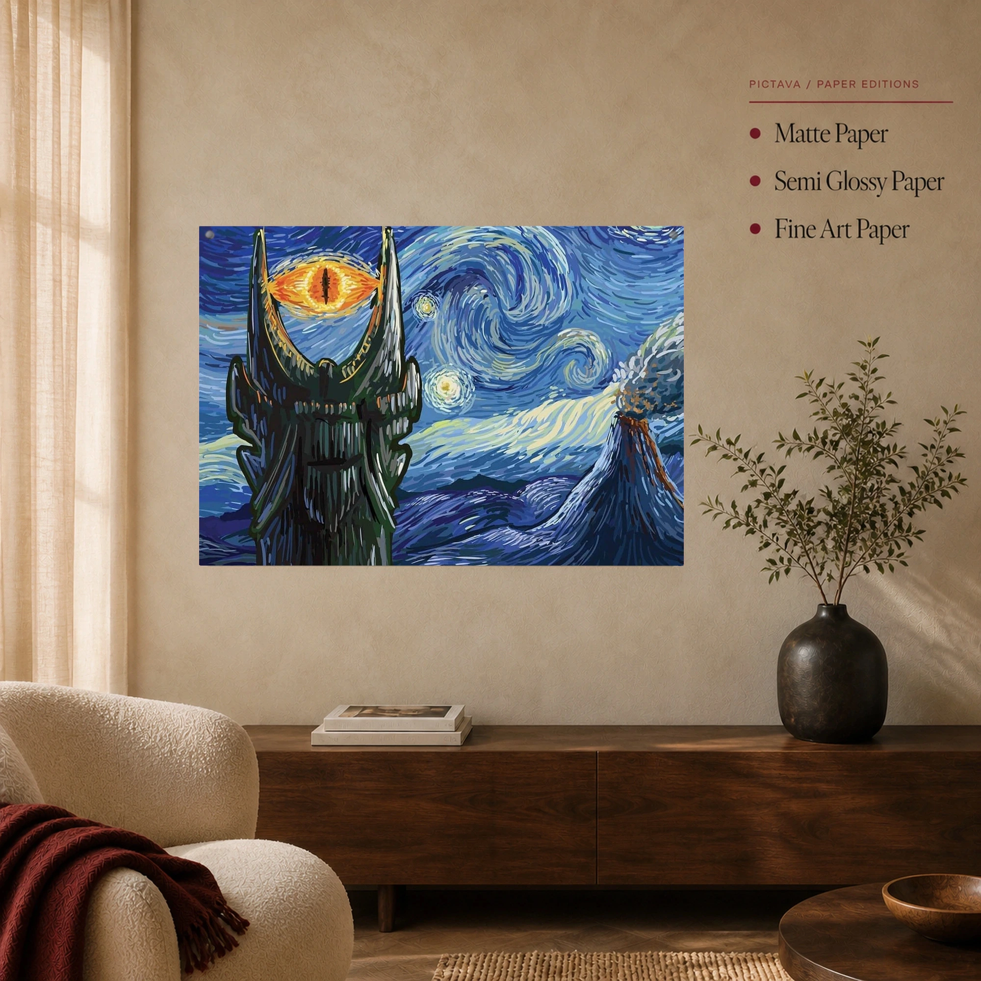 Starry Night Over Mordor Wall Art Canvas Print & Fine Art Poster, view 3
