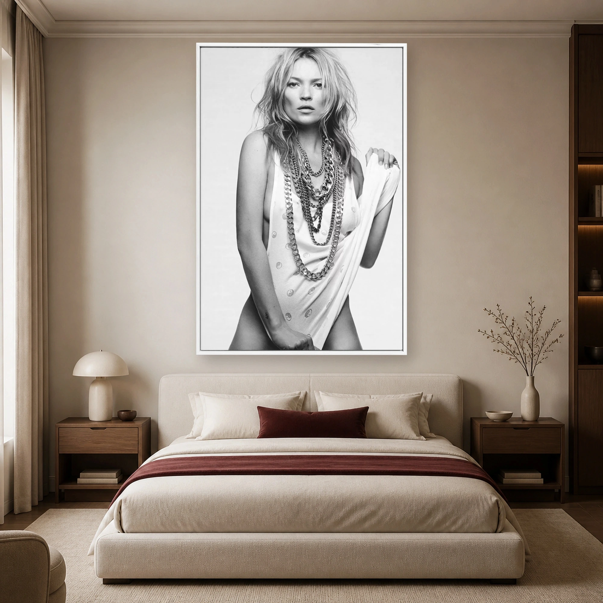 Kate Moss Black and White Fashion Portrait Wall Art, view 4