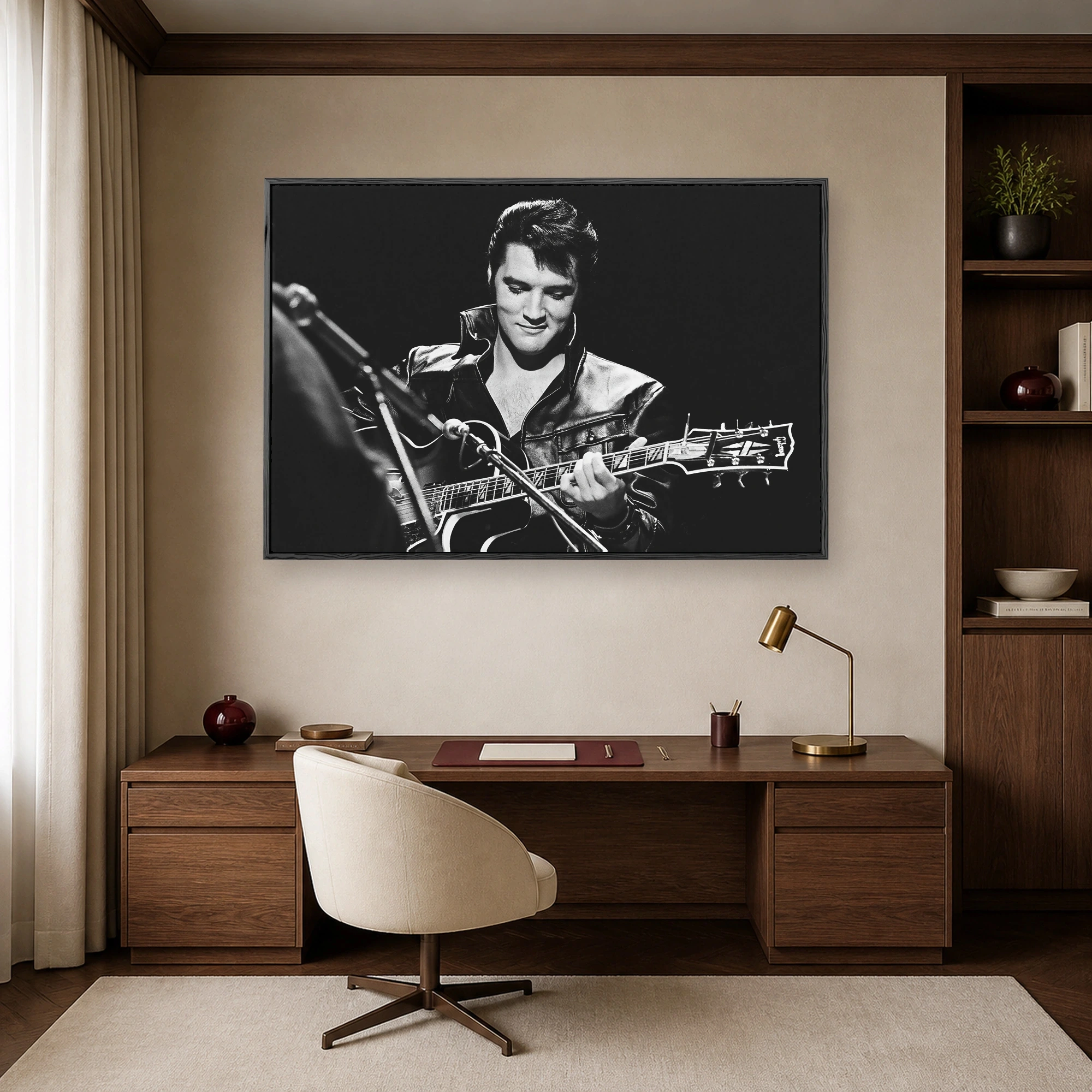 Elvis Presley Vintage Black Leather Guitar Wall Art Print, view 7
