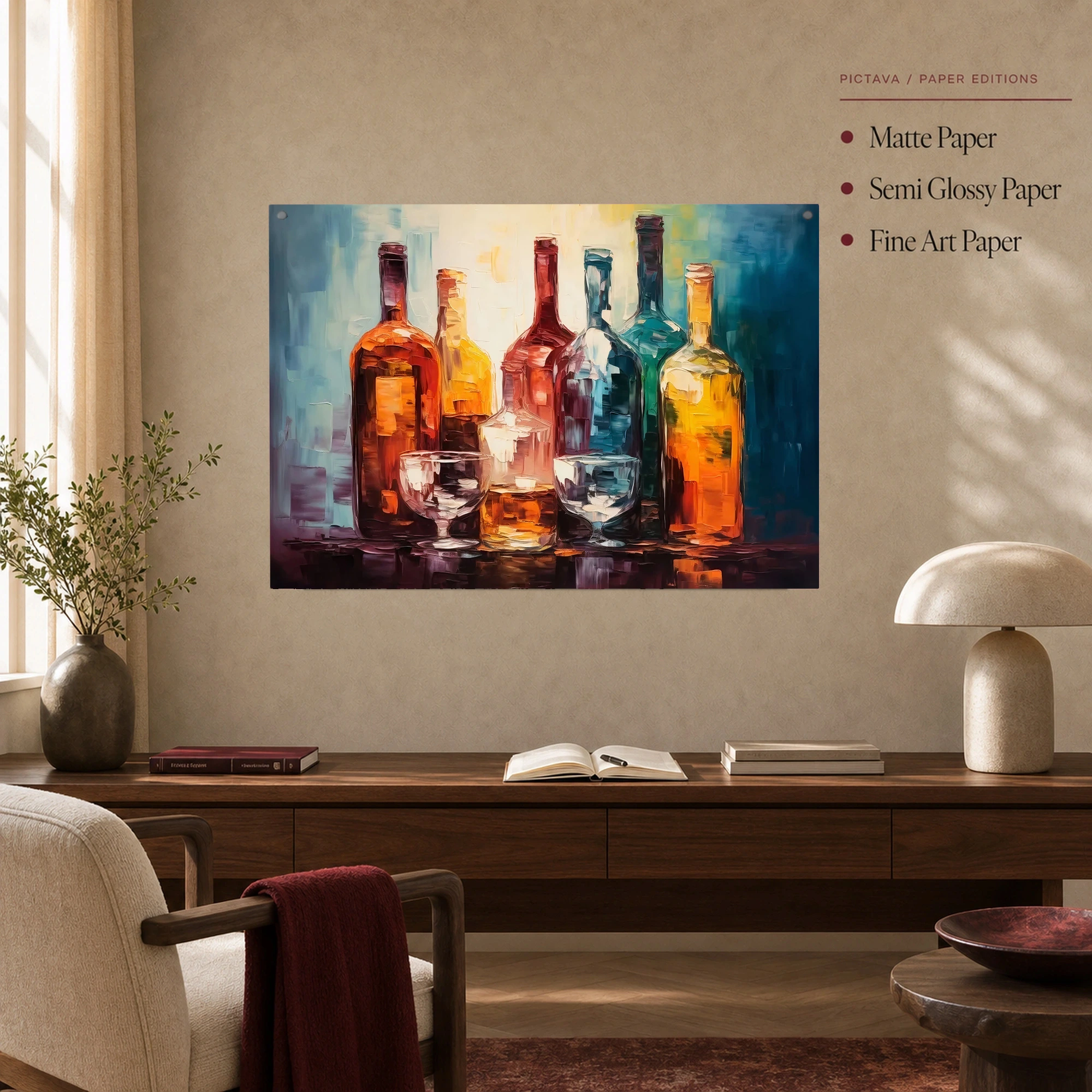 Luminous Glass Bottles Modern Impasto Canvas Art Print, view 6