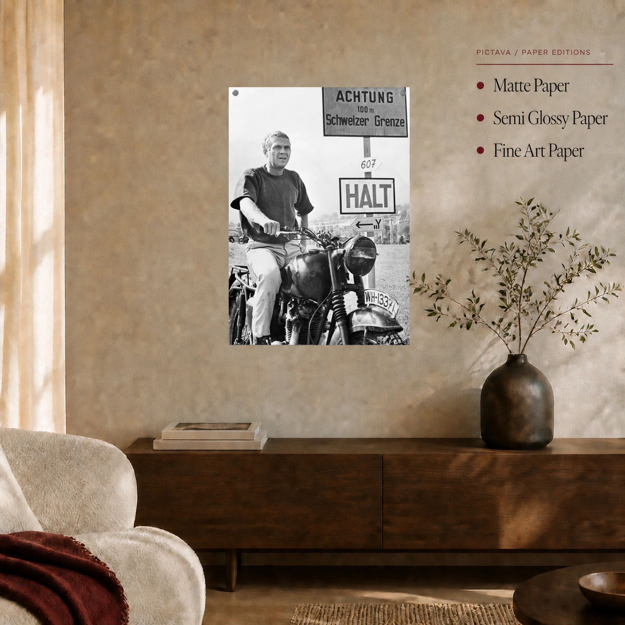 Steve McQueen The Great Escape Motorcycle Vintage Wall Art, view 5