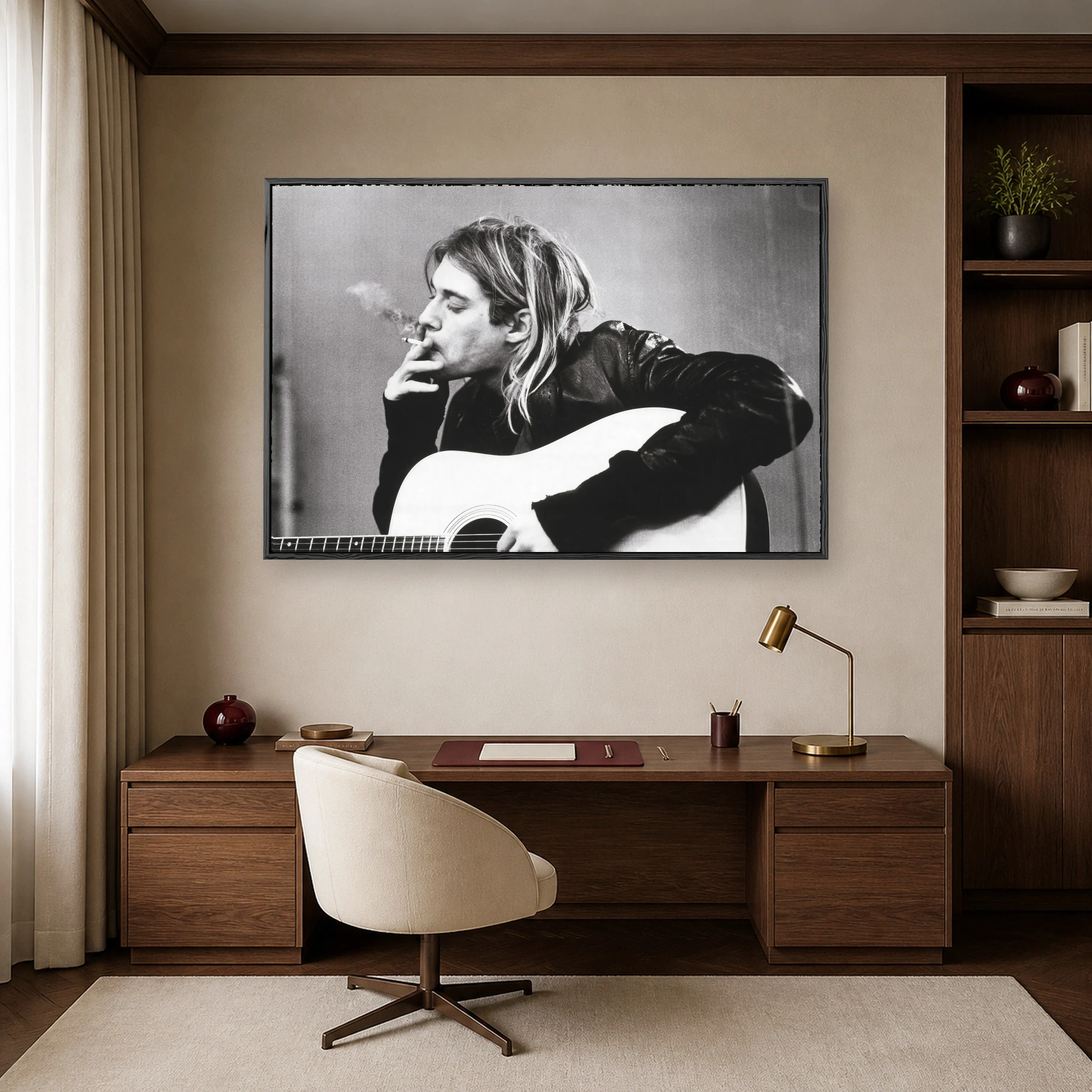 Kurt Cobain Black and White Acoustic Guitar Fine Art Print, view 6