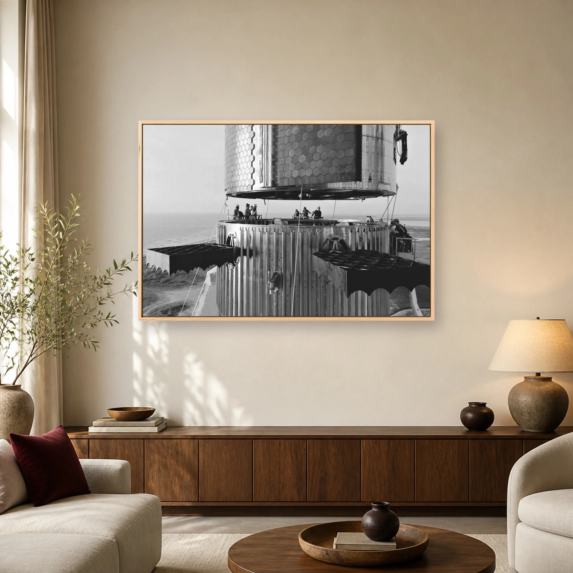 Black and White Starship Rocket Assembly Canvas Art, view 2