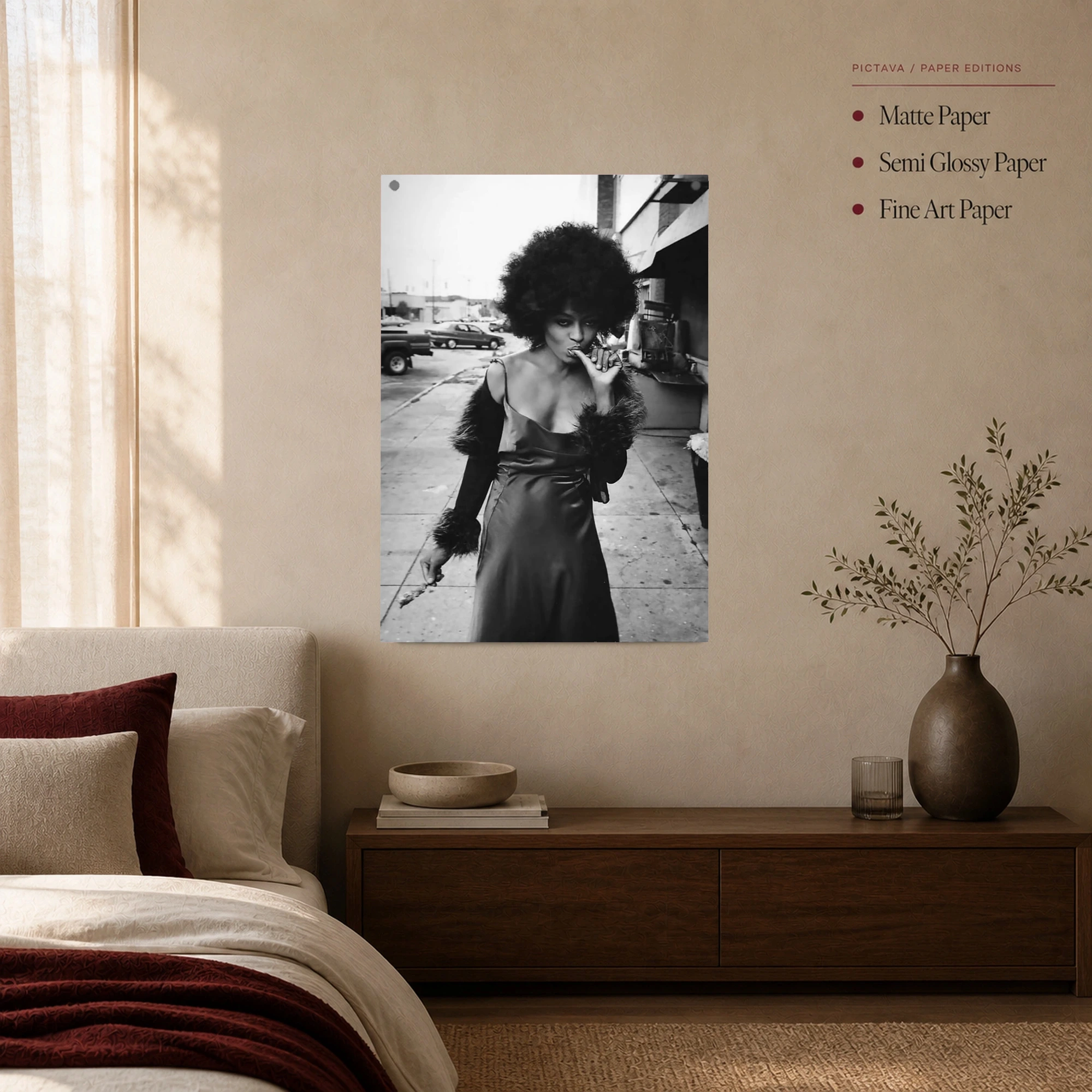 Diana Ross Retro Street Glamour Black & White Portrait Art Print, view 5