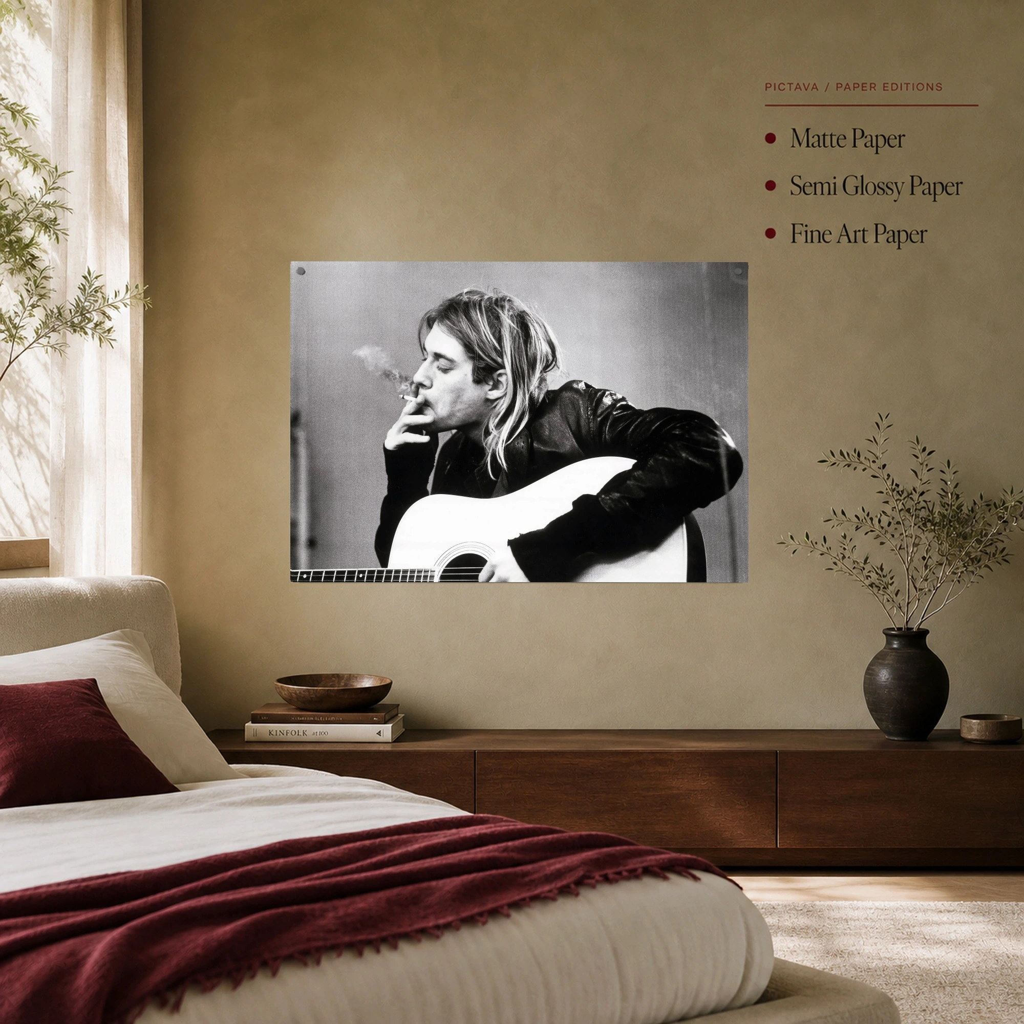 Kurt Cobain Black and White Acoustic Guitar Fine Art Print, view 8