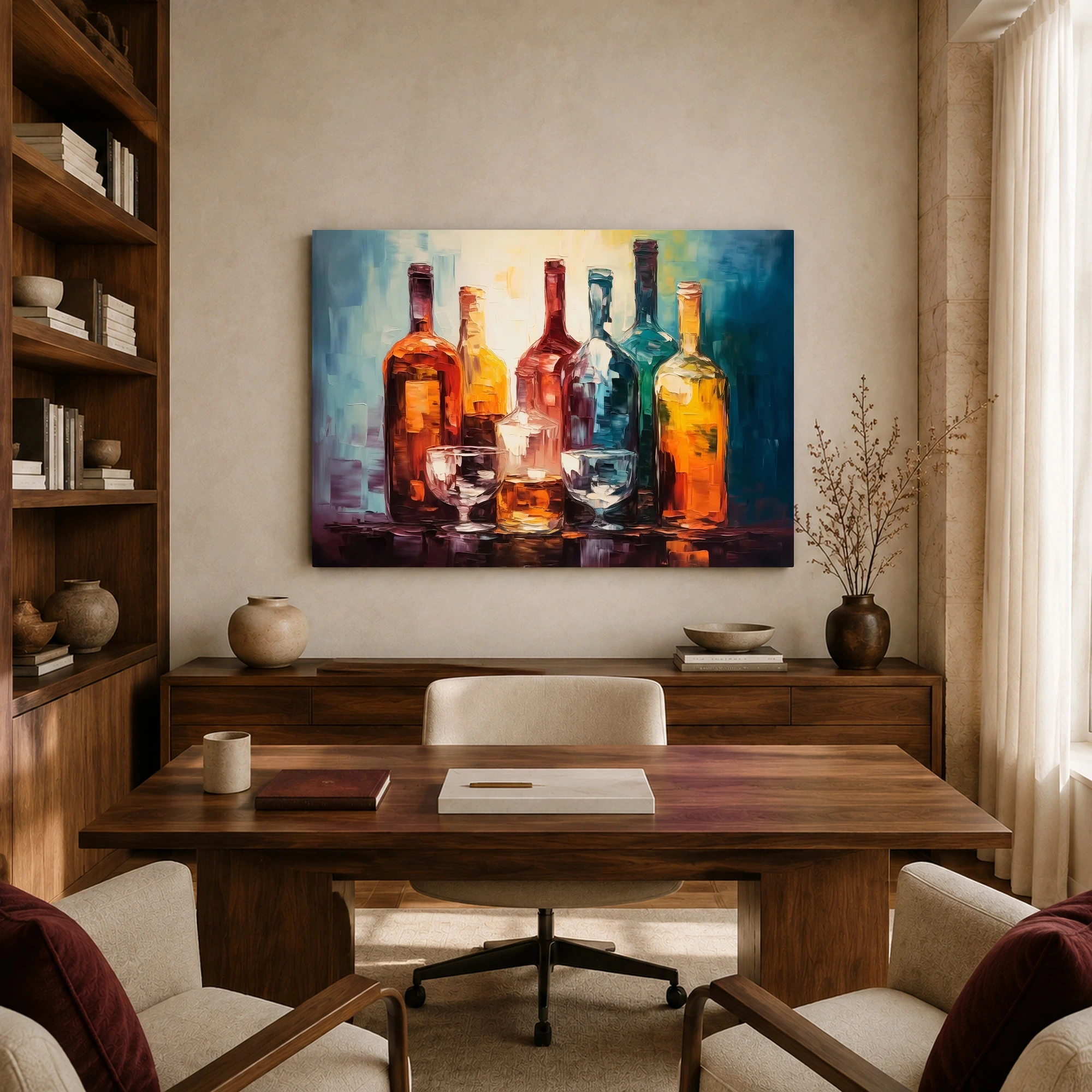 Luminous Glass Bottles Modern Impasto Canvas Art Print, view 8