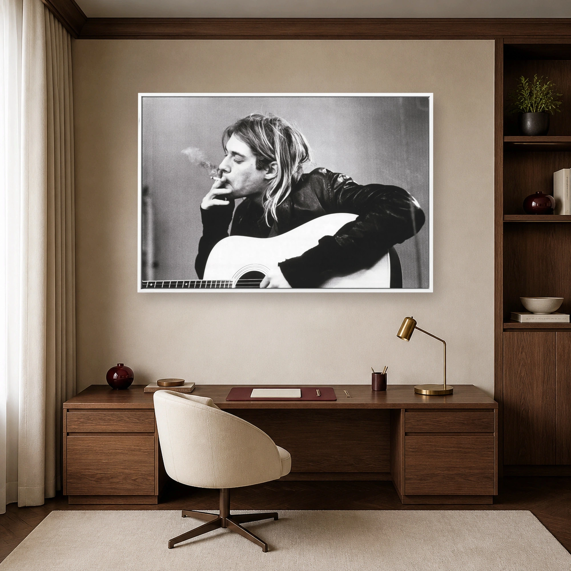 Kurt Cobain Black and White Acoustic Guitar Fine Art Print, view 3