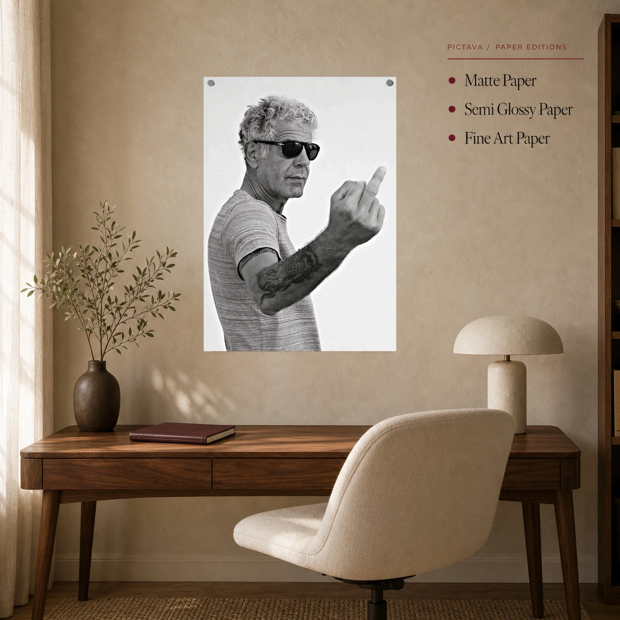 Anthony Bourdain Black & White Portrait Wall Art Print, view 8
