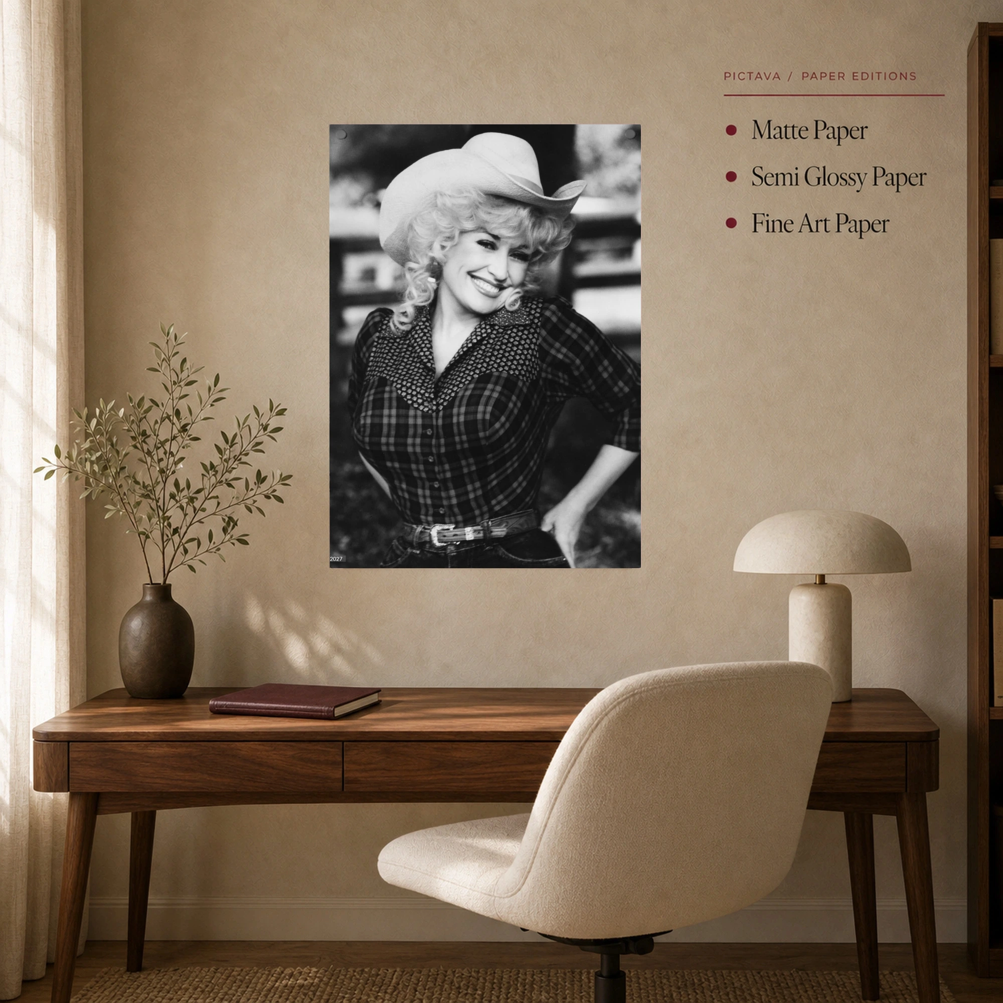 Dolly Parton Vintage Country Portrait Black and White Wall Art, view 7