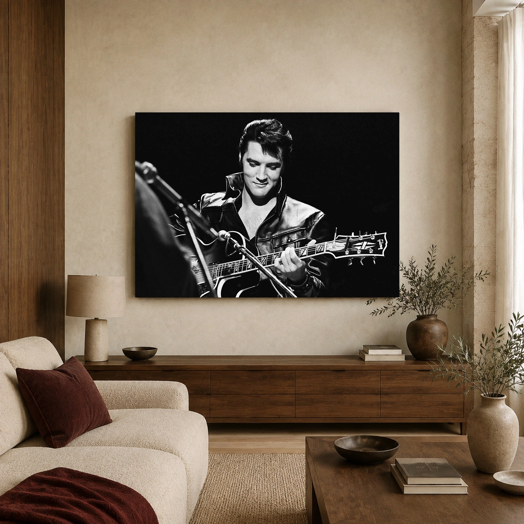 Elvis Presley Vintage Black Leather Guitar Wall Art Print, view 2