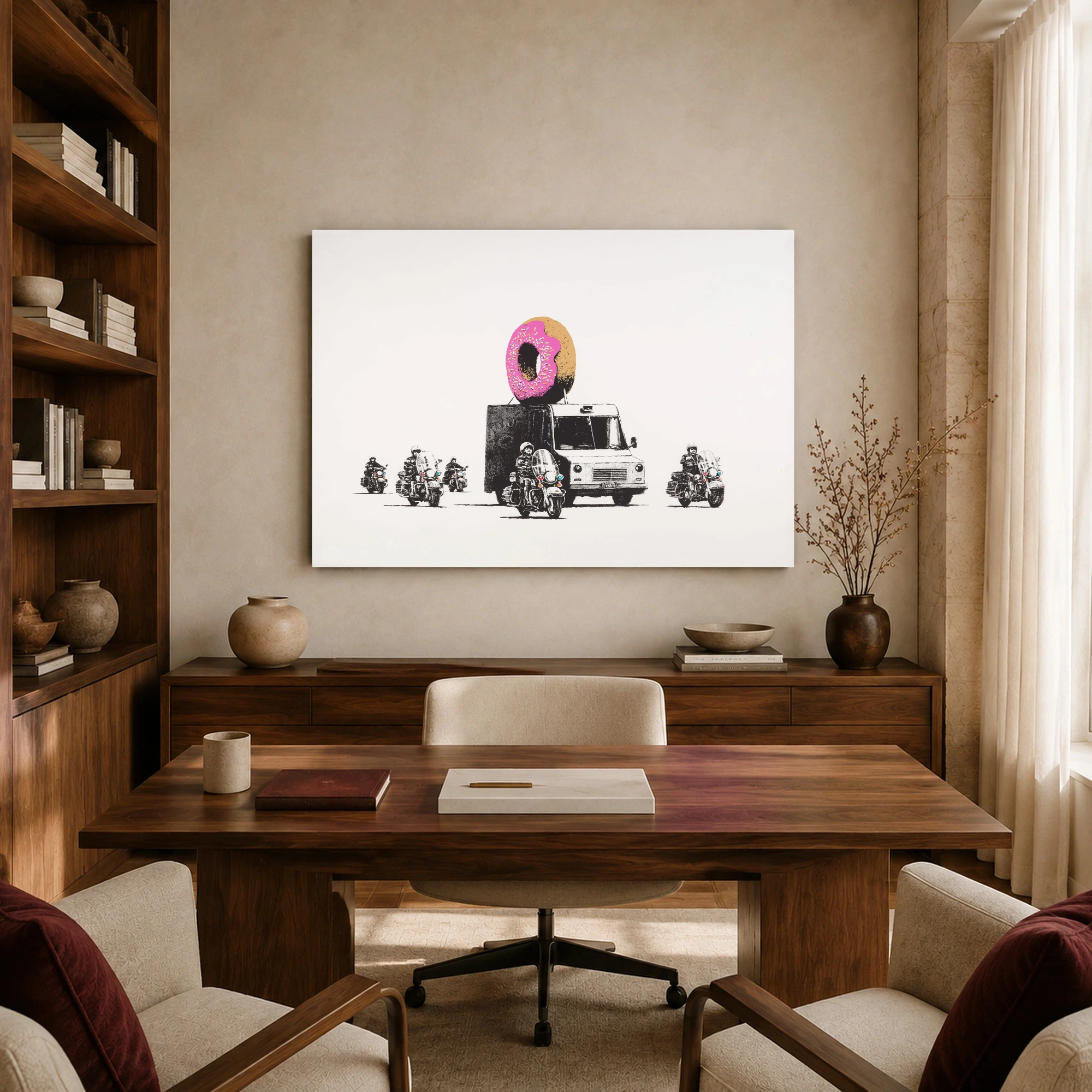 Satirical Donut Police Escort Street Art Canvas Print, view 8
