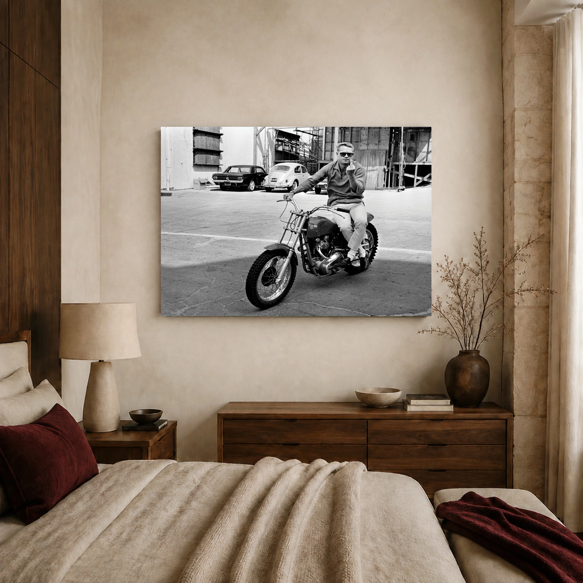 Steve McQueen Rebel Motorcycle Black and White Fine Art Print, view 7